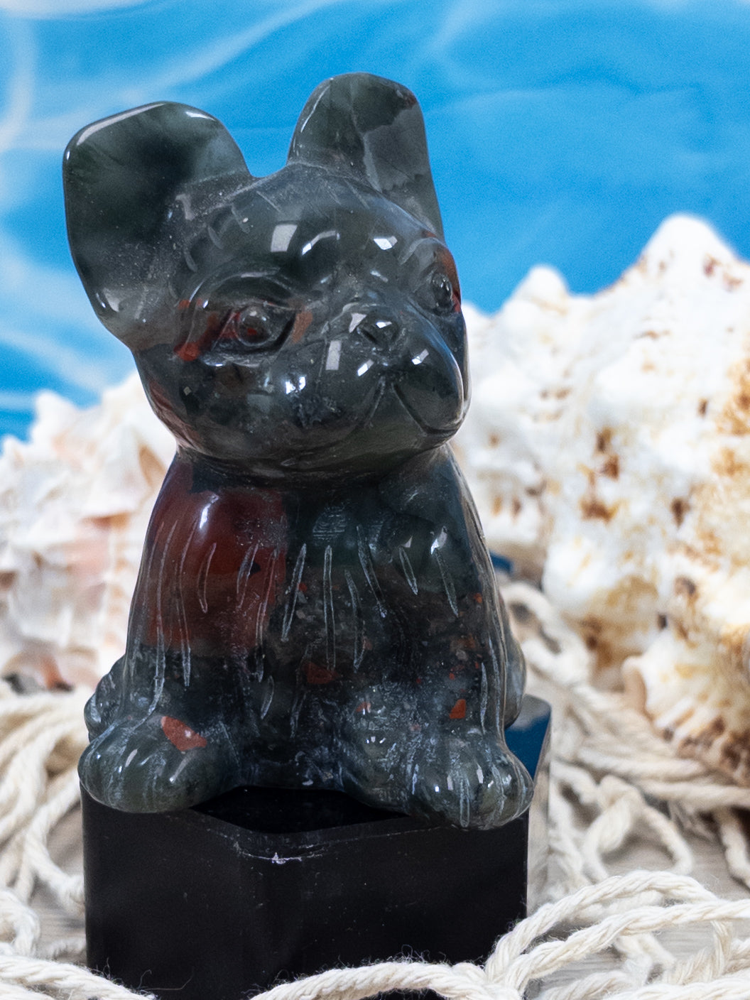Bloodstone French Bulldog Carving