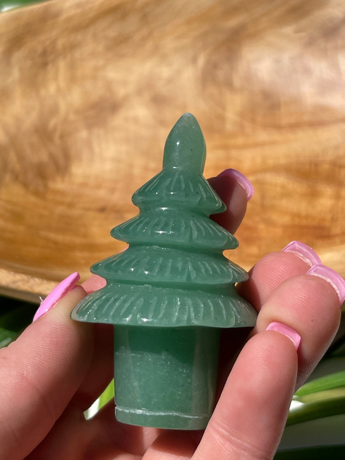 Green Chalcedony Christmas Tree Carving