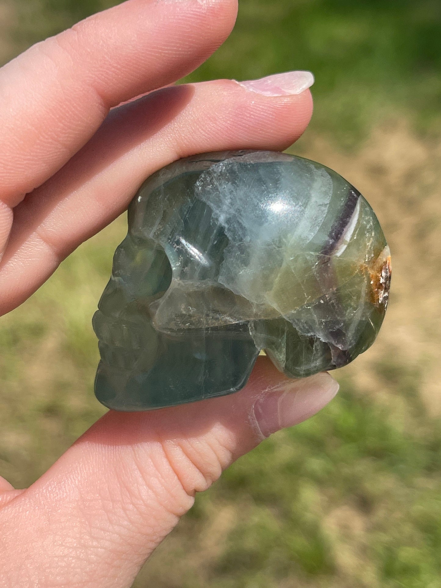 Green Fluorite Mini Skull Carving