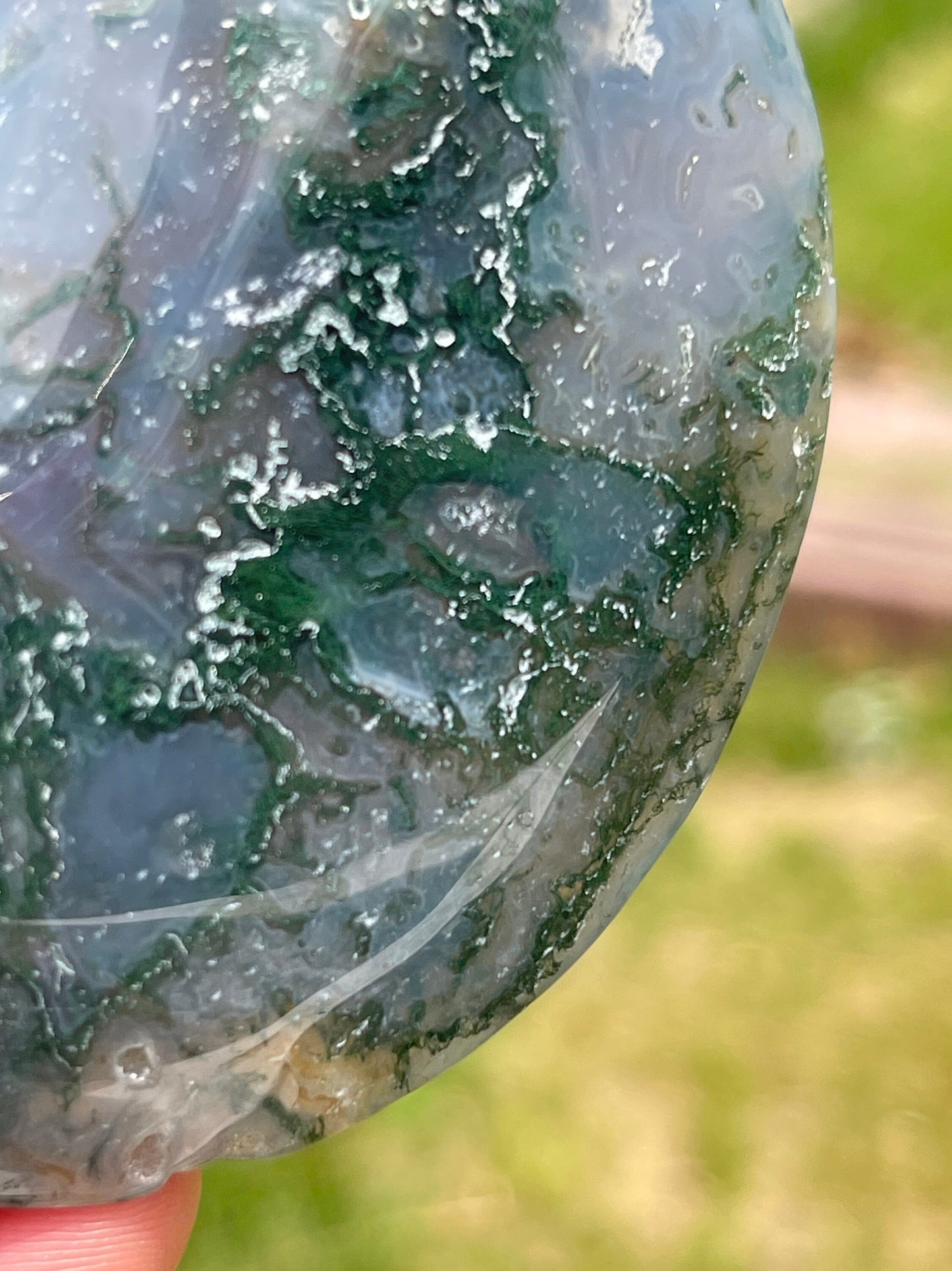 Moss Agate Moon Crystal Carving: Meditation Stone Gift