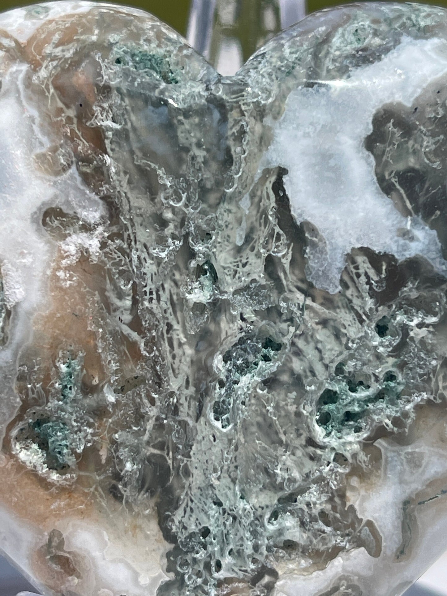 Druzy Moss Agate Crystal Heart Carving