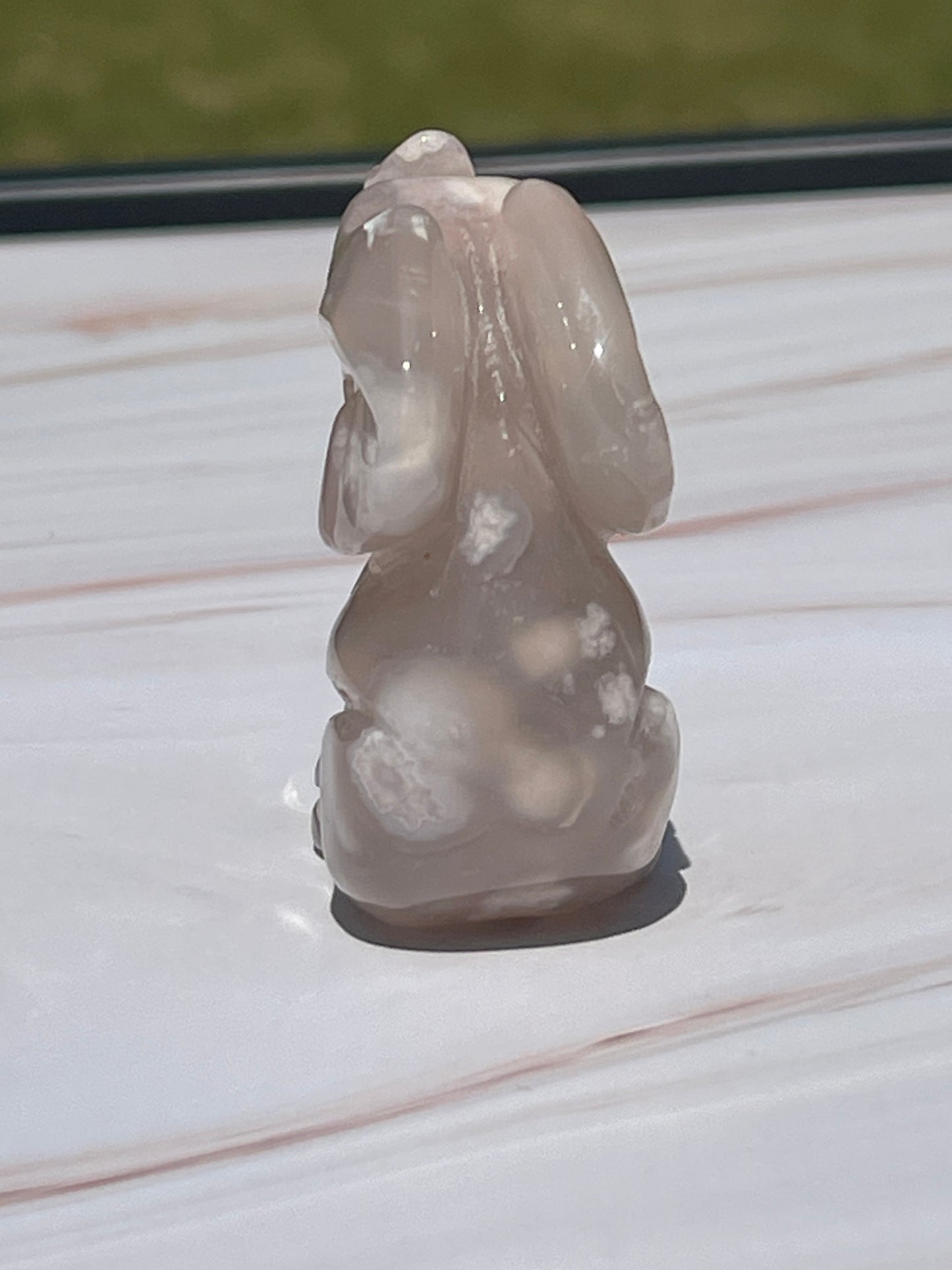 Flower Agate Crystal Elephant: Meditation Stone Carving