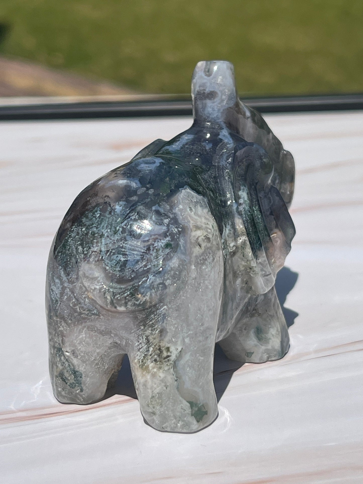 Moss Agate Crystal Elephant