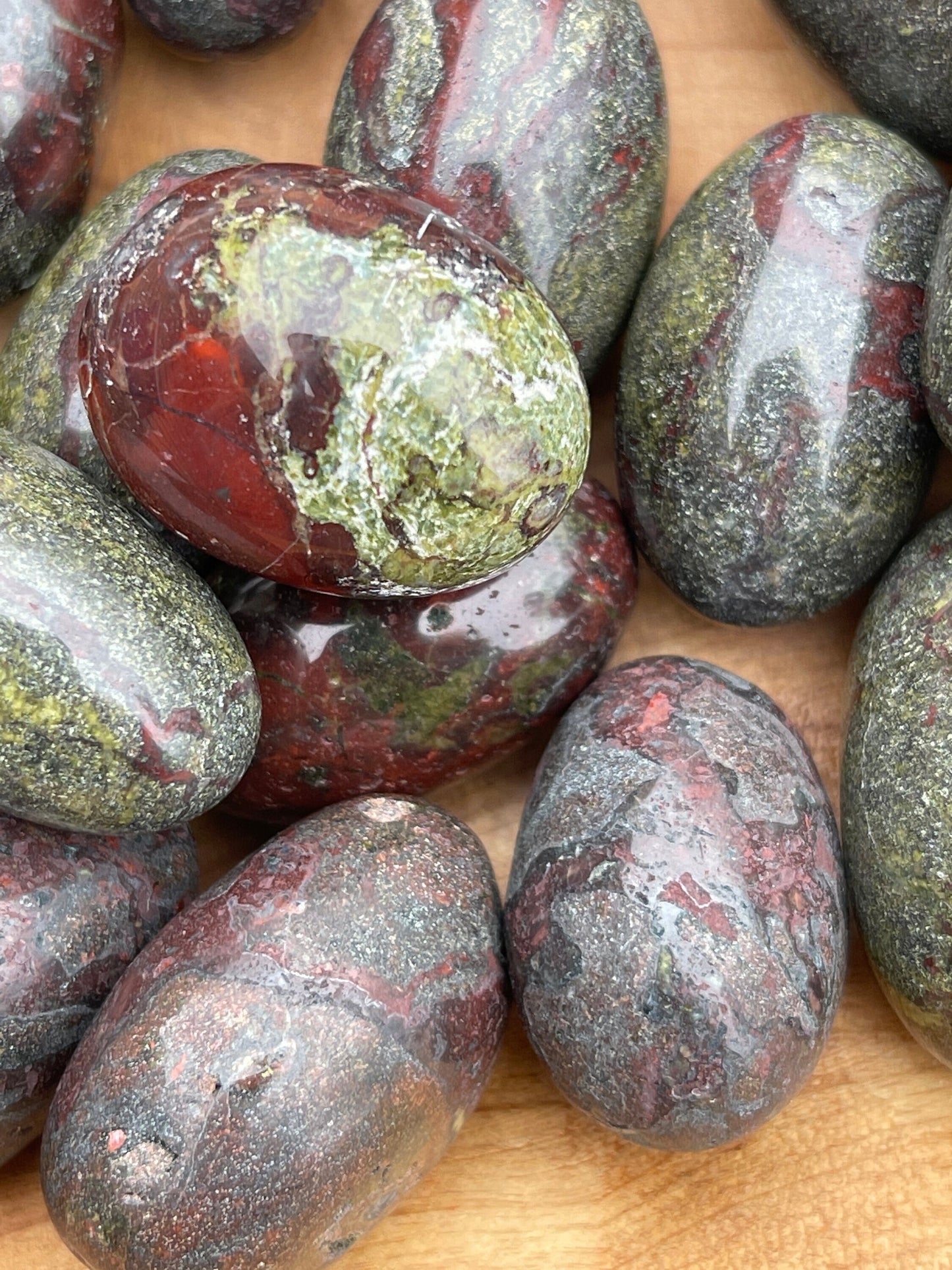Dragon Stone Tumbled Stone: Red & Green Piemontite Epidote