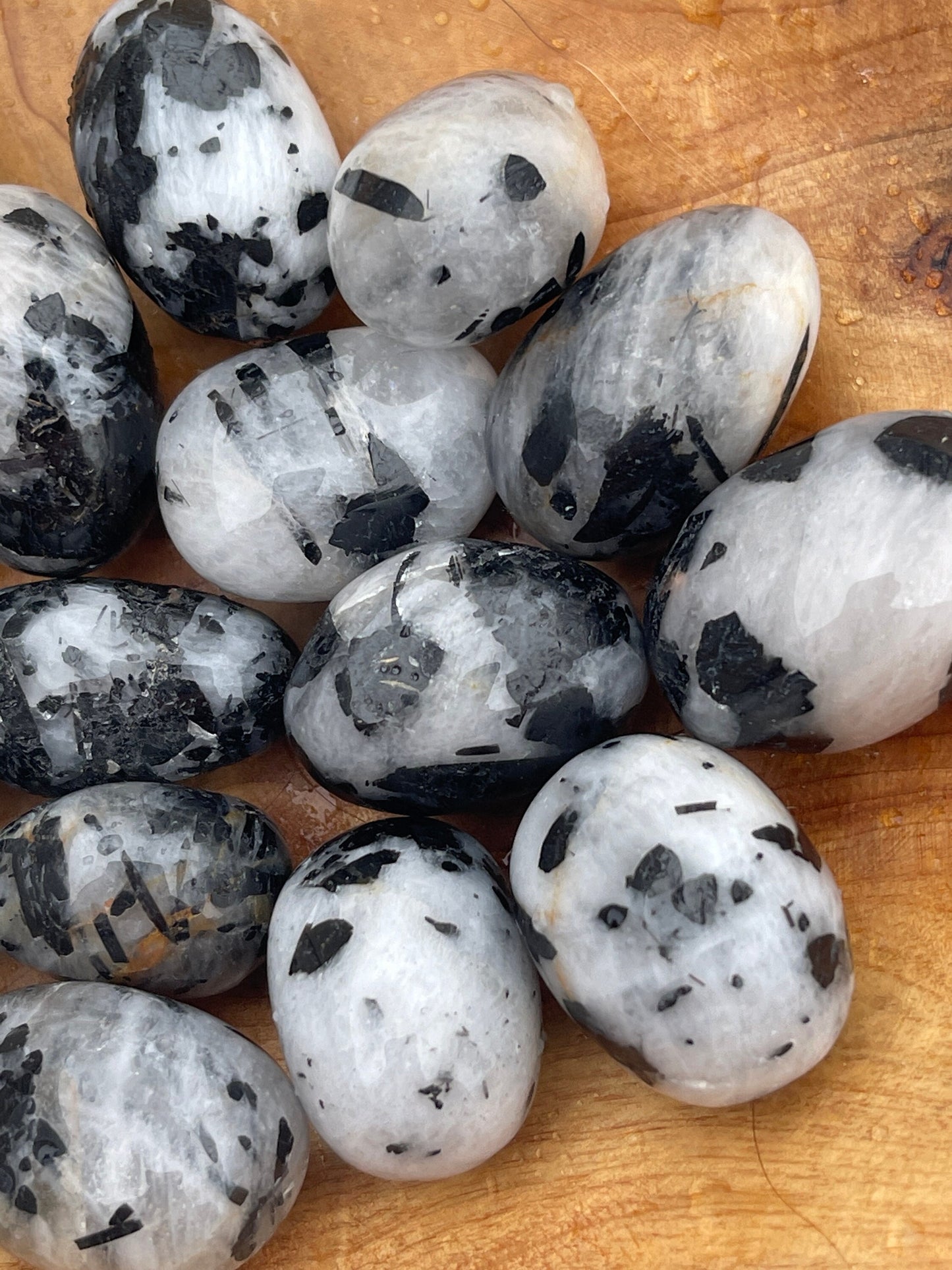 Black Tourmaline in Quartz Tumbled Stone: Meditation Pocket Stone