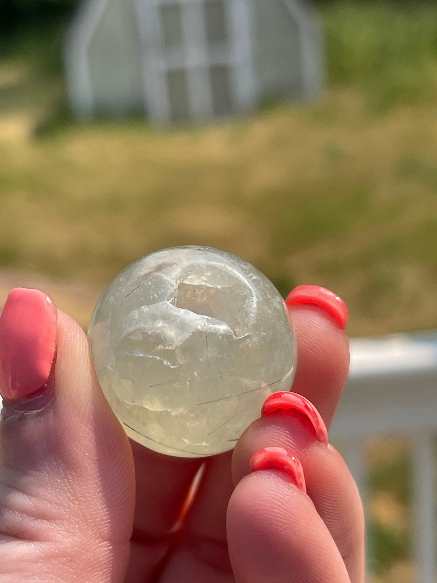 Mini Prehnite Crystal Sphere: Meditation Stone Carving (0.8in)