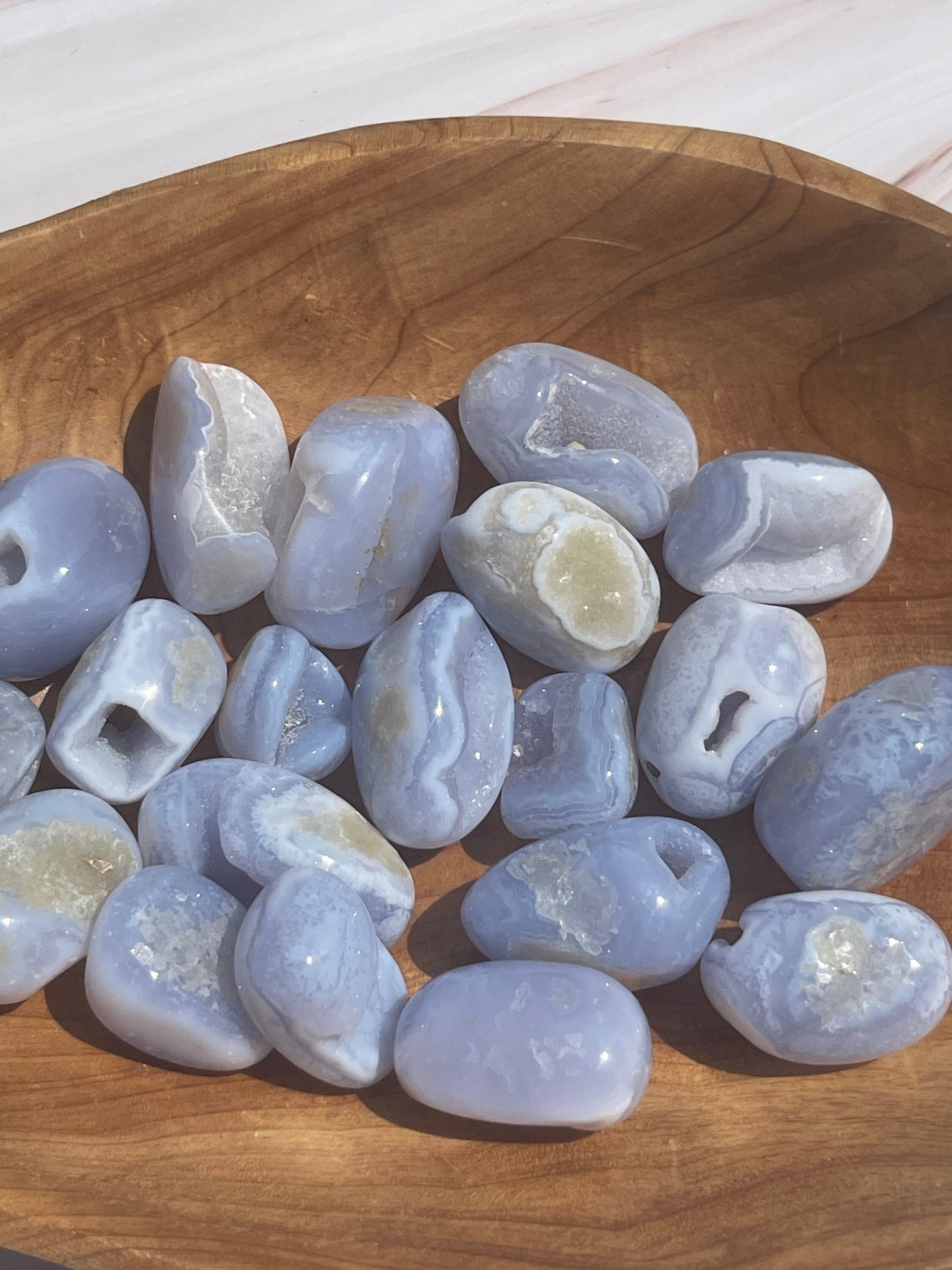 Blue Lace Agate Tumbled Stone: Calming Meditation Crystal