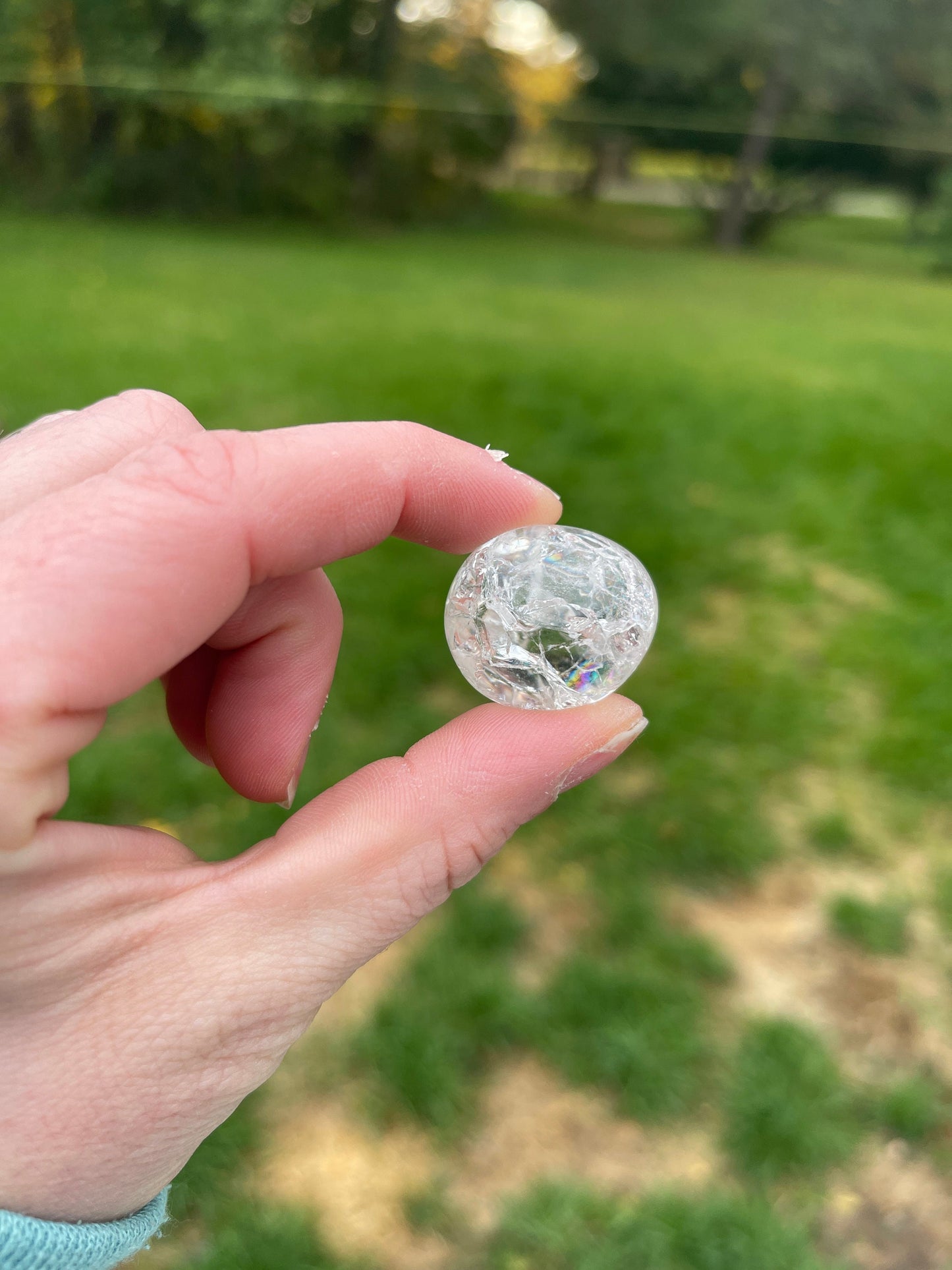 1 Fire and Ice Quartz Tumbled Stone with rainbows