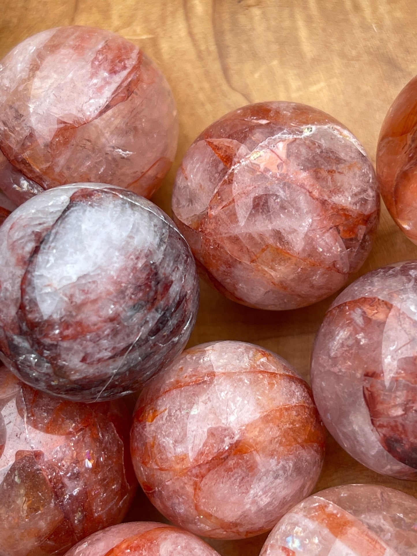 1 Mini fire quartz sphere | crystal carving | meditation stone | red hematoid sphere