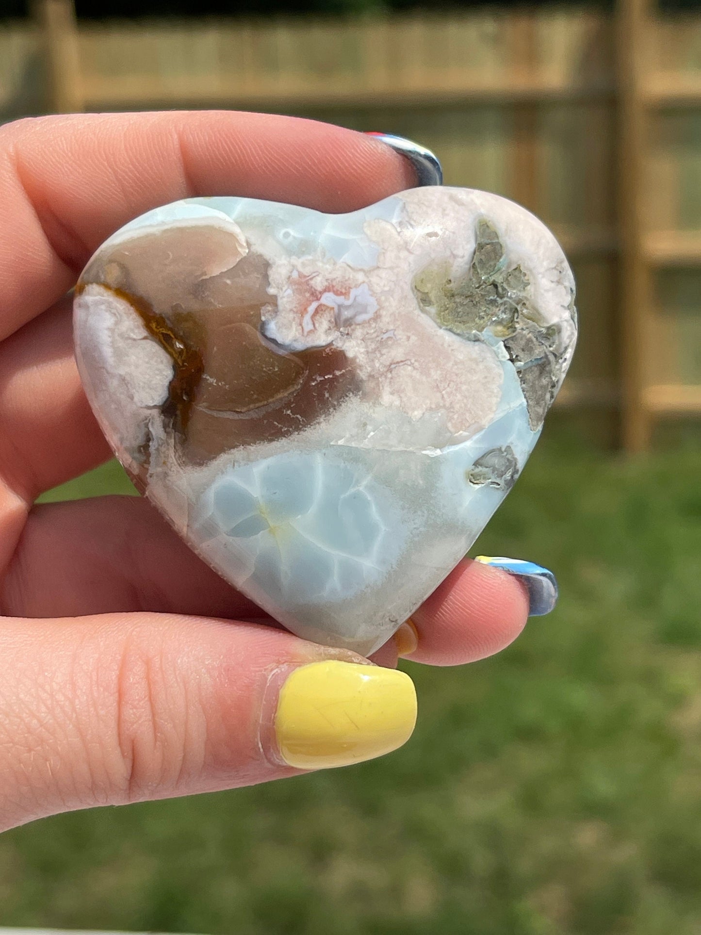 1 Higher quality green flower agate heart palm stone