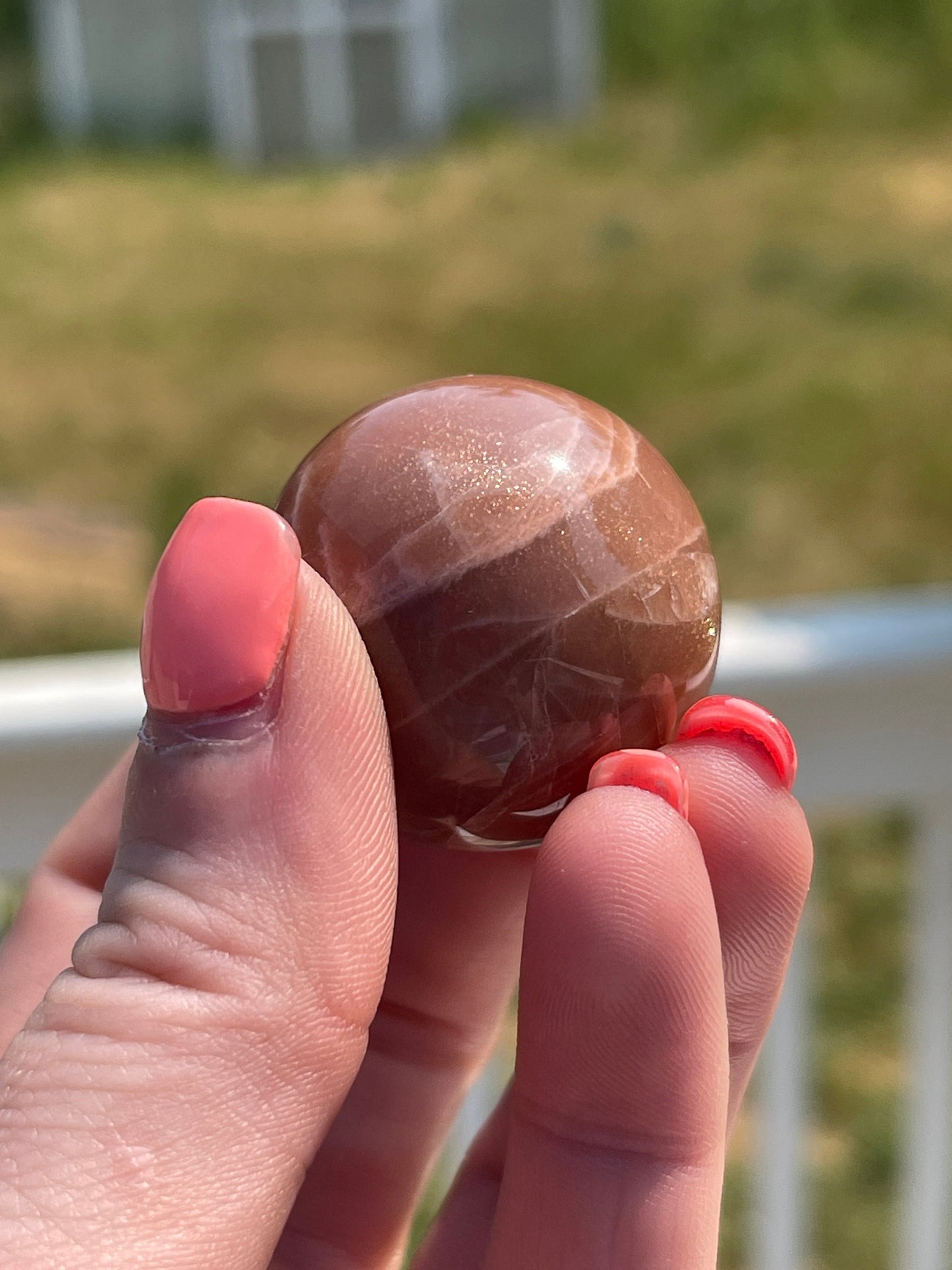 1 Peach moonstone mini sphere | crystal carving | meditation crystal | pocket stone