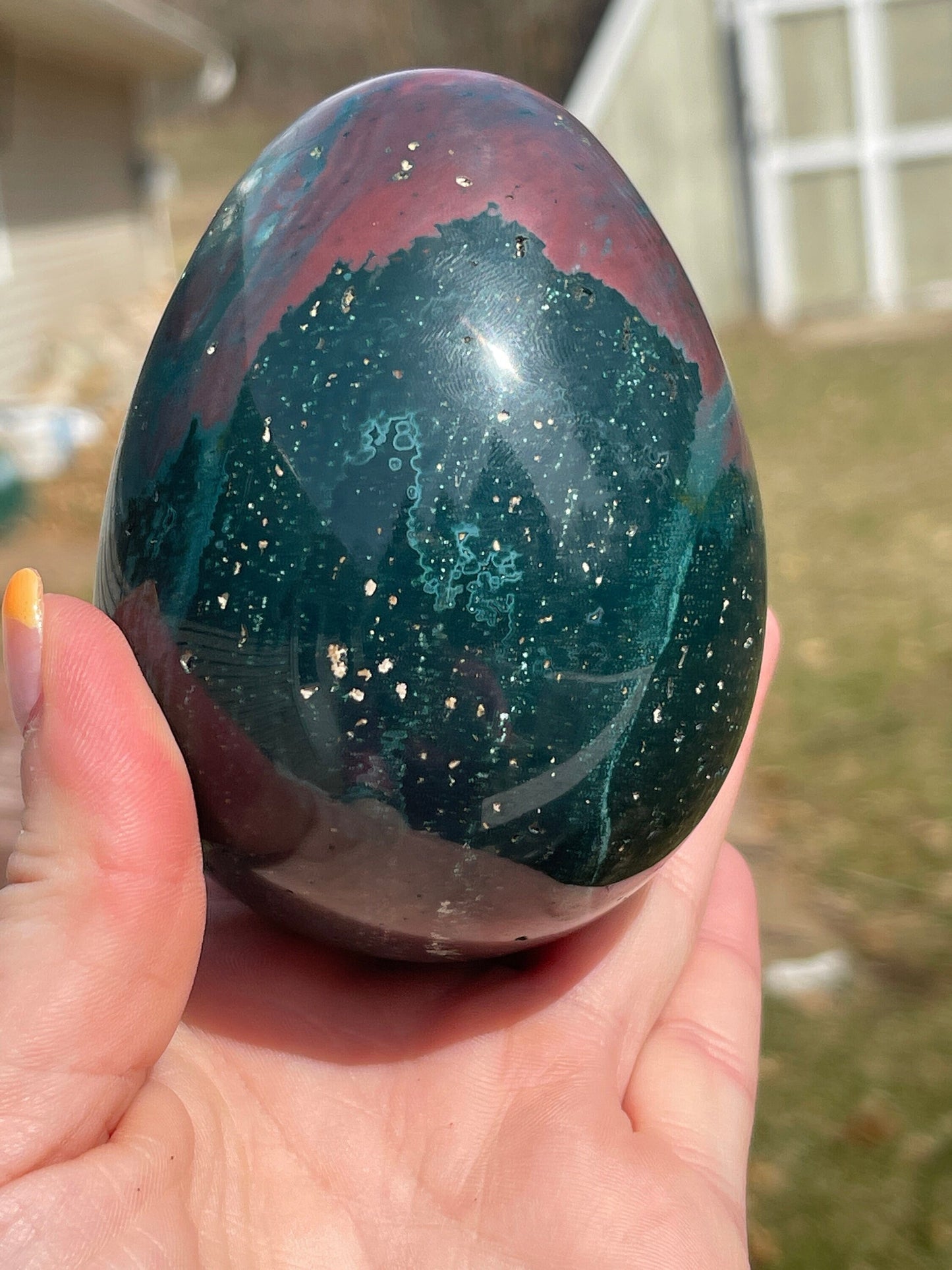 Ocean Jasper Egg Carving: Madagascar Crystal Gift, Meditation Stone