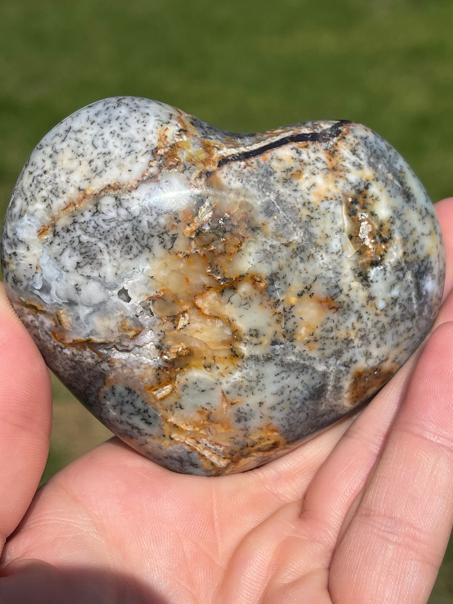 Dendritic Agate Heart Palm Stone