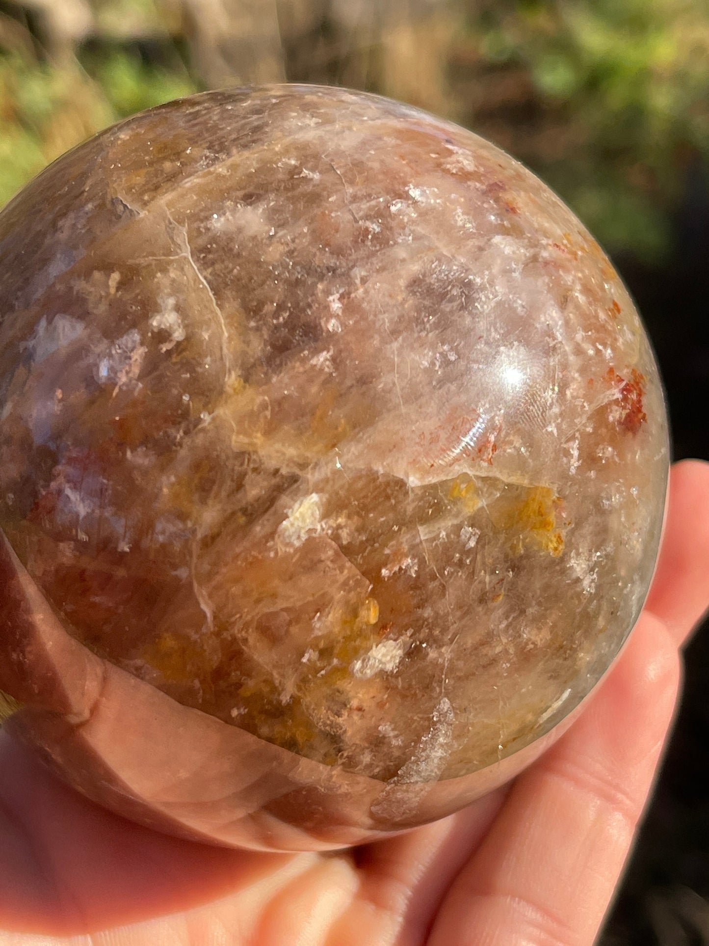 Large Fire Quartz with Golden Healer Quartz Sphere