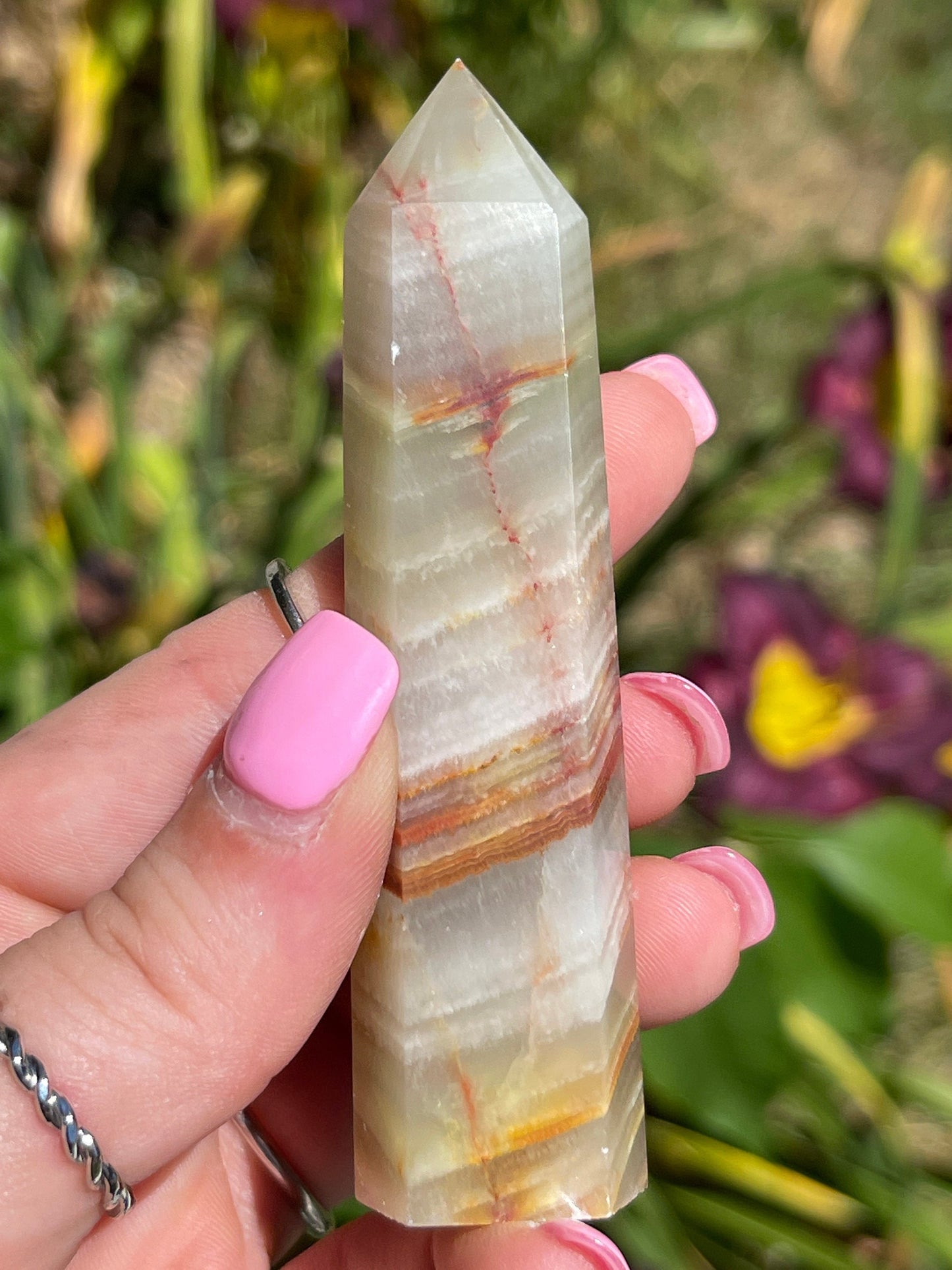 Banded Green Onyx Crystal Point Tower