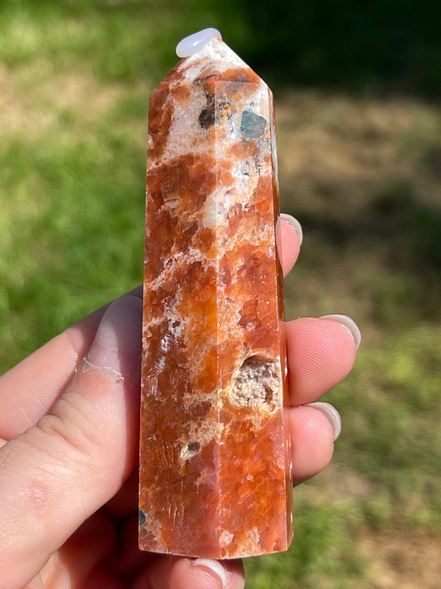 Calcite & Blue Apatite Crystal Tower