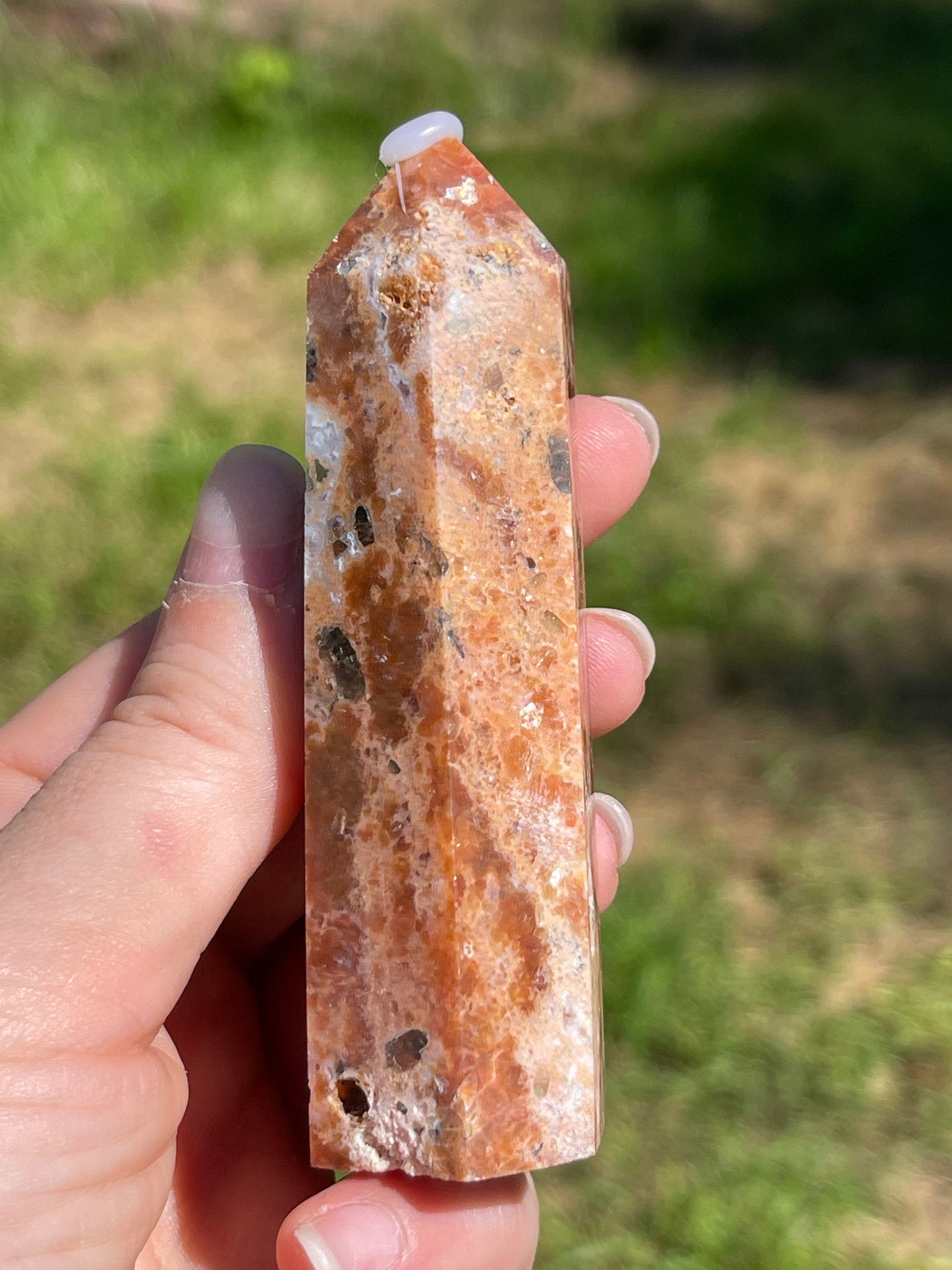 Calcite & Blue Apatite Crystal Tower