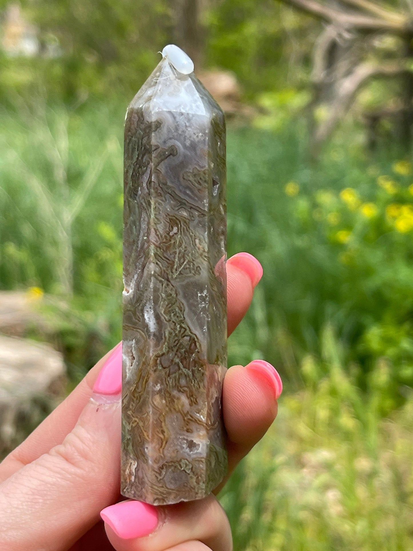 Moss Agate Crystal Tower: New Beginnings, Resolution, Relaxation