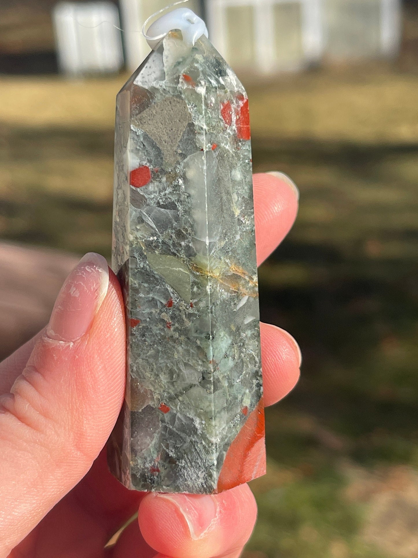 African Bloodstone Crystal Tower D with Pyrite Inclusions | crystal Carving | Meditation Stone | Abundance