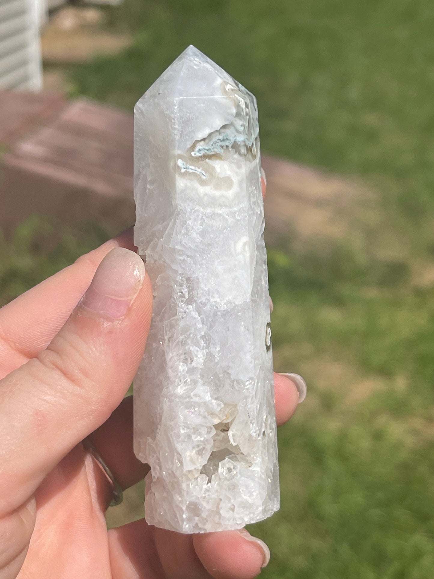 Moss Agate Crystal Tower: Healing Stone Point