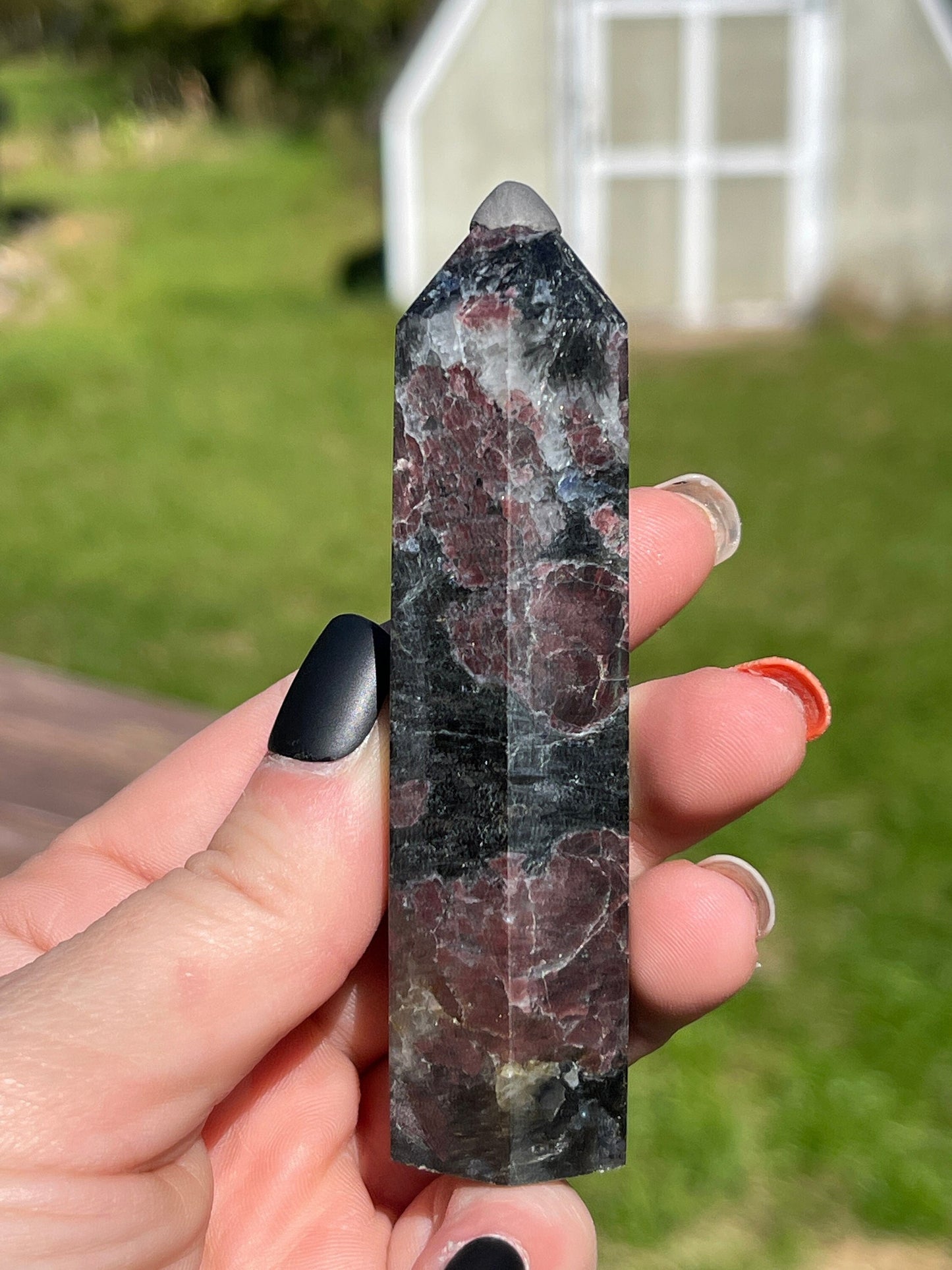 Astrophyllite Garnet Crystal Tower: Firework Stone Carving, Meditation