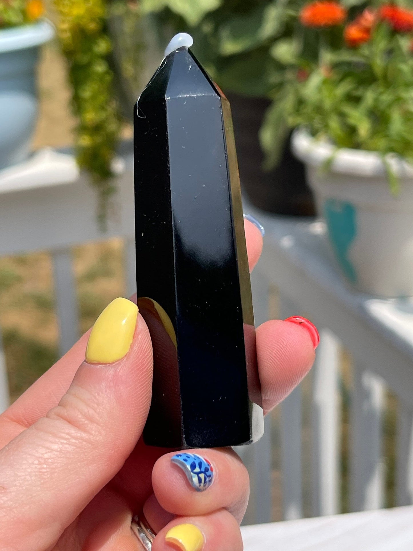 Obsidian Obelisk Tower: Natural Crystal Point, Reiki Healing Stone