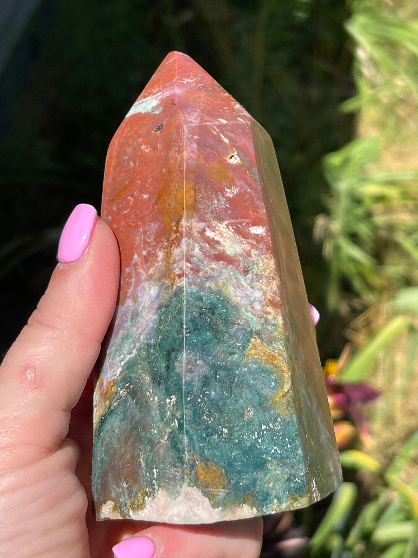 Orbicular ocean jasper tower | crystal gift| meditation stone | crystal carving