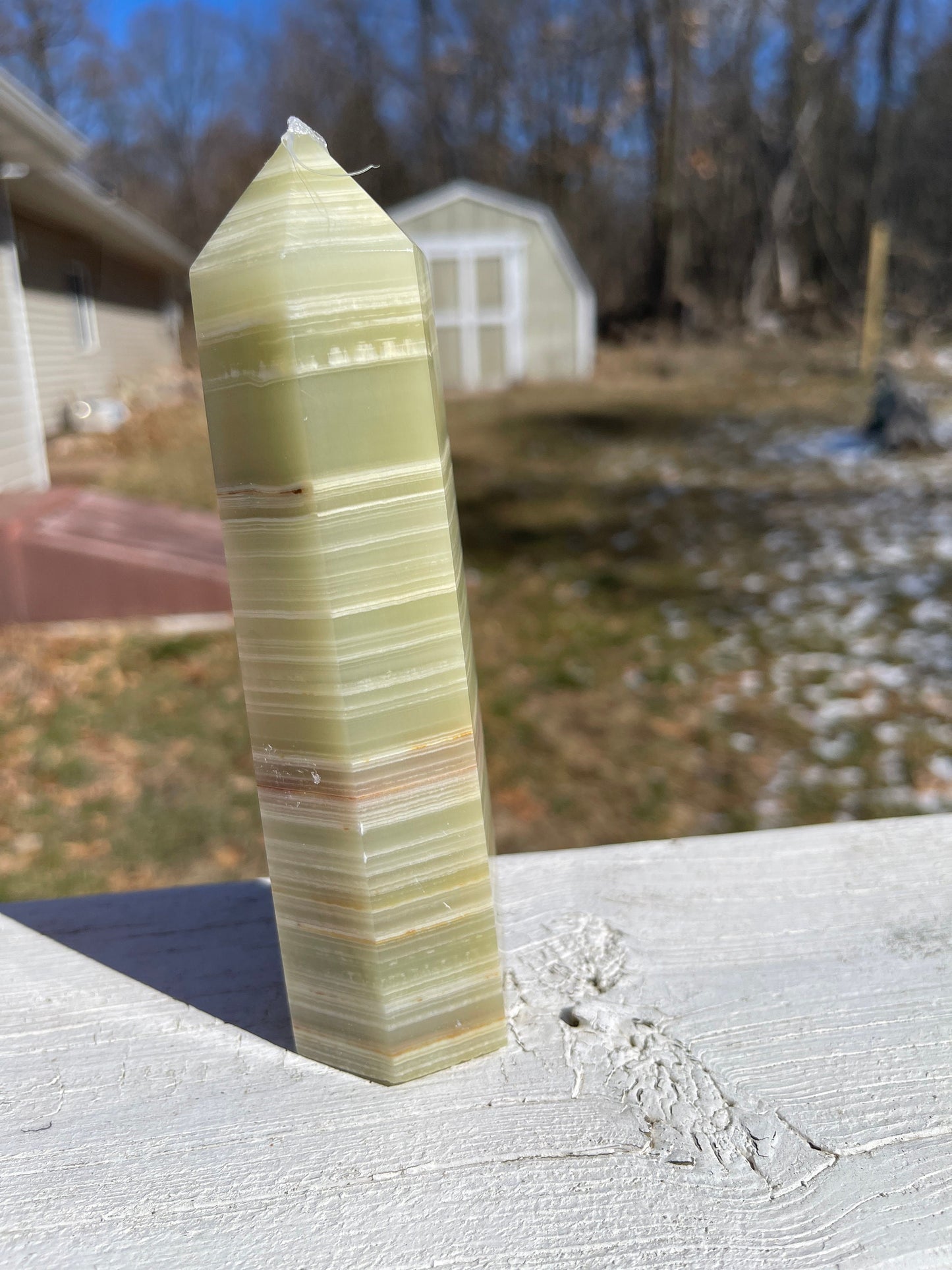 Banded Green Onyx Crystal Tower