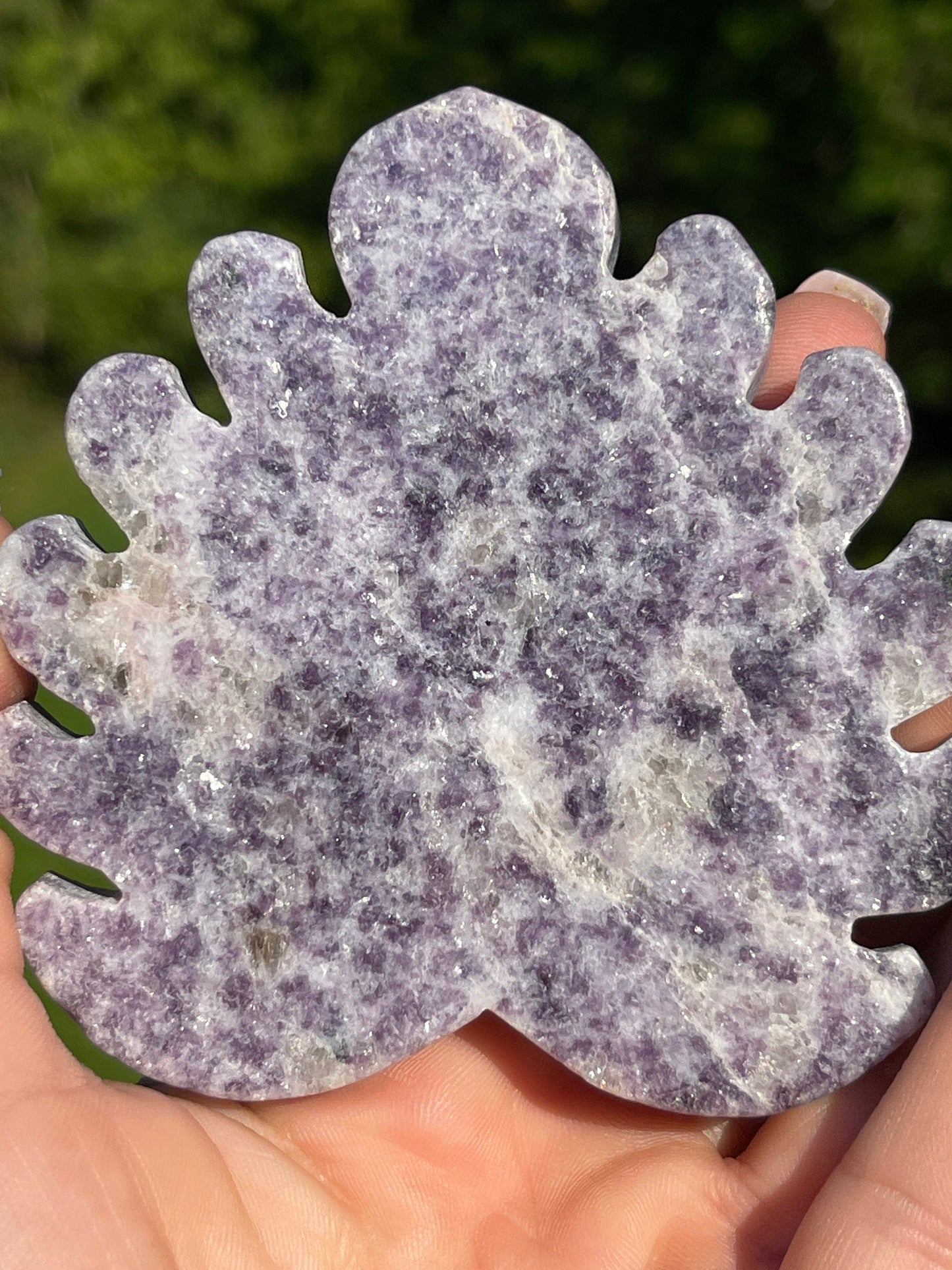 Lepidolite Crystal Leaf Carving