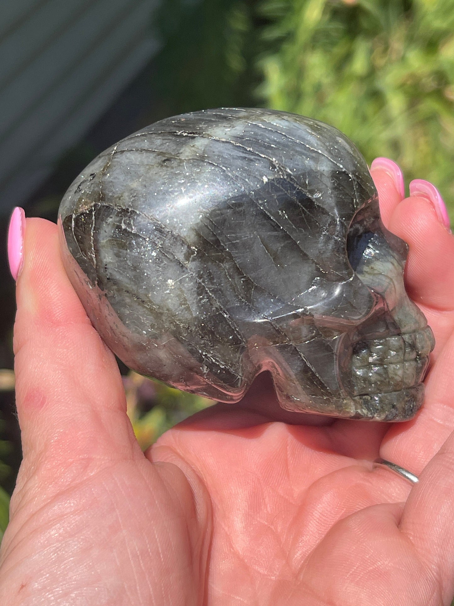 Labradorite Skull Carving with Blue Flash