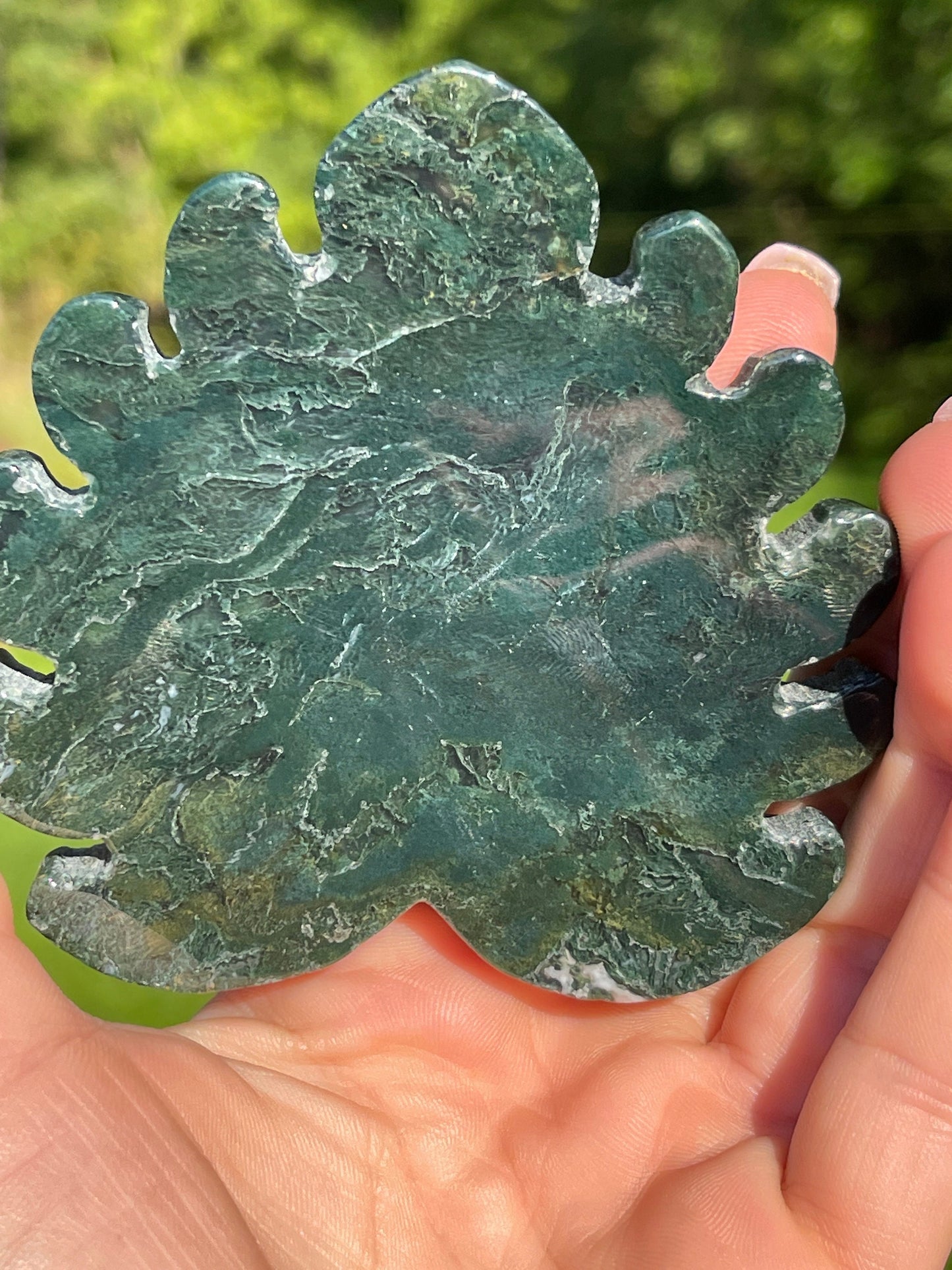 Moss Agate Crystal Leaf Carving