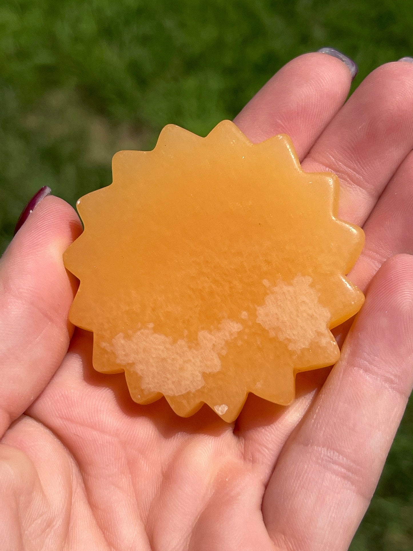 1pc Orange Calcite Sunflower Carving