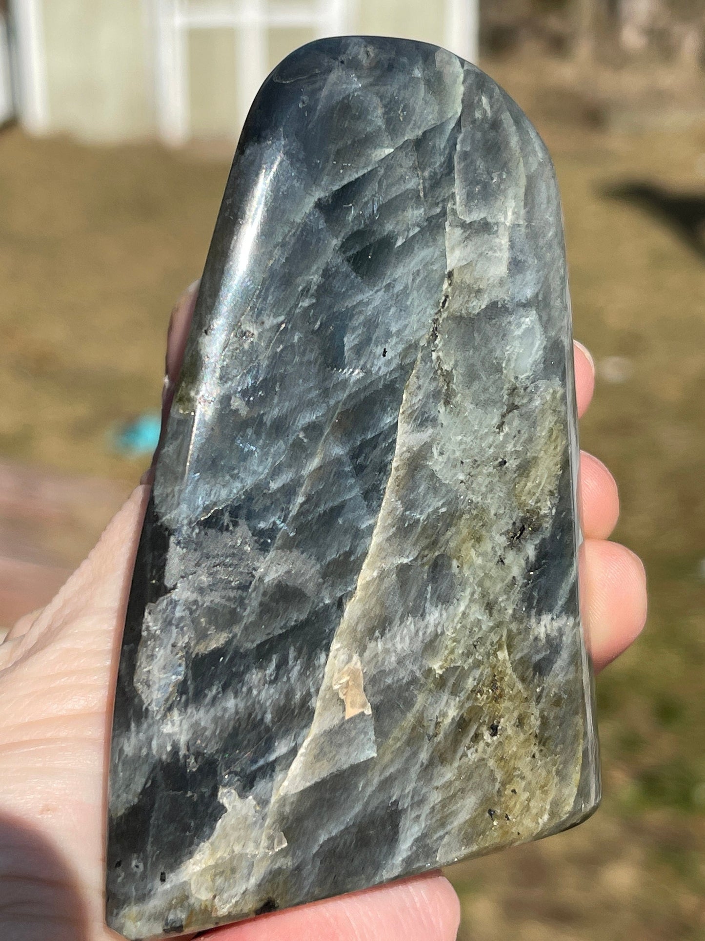 Purple Flash Labradorite Crystal Freeform Carving: 10.8oz