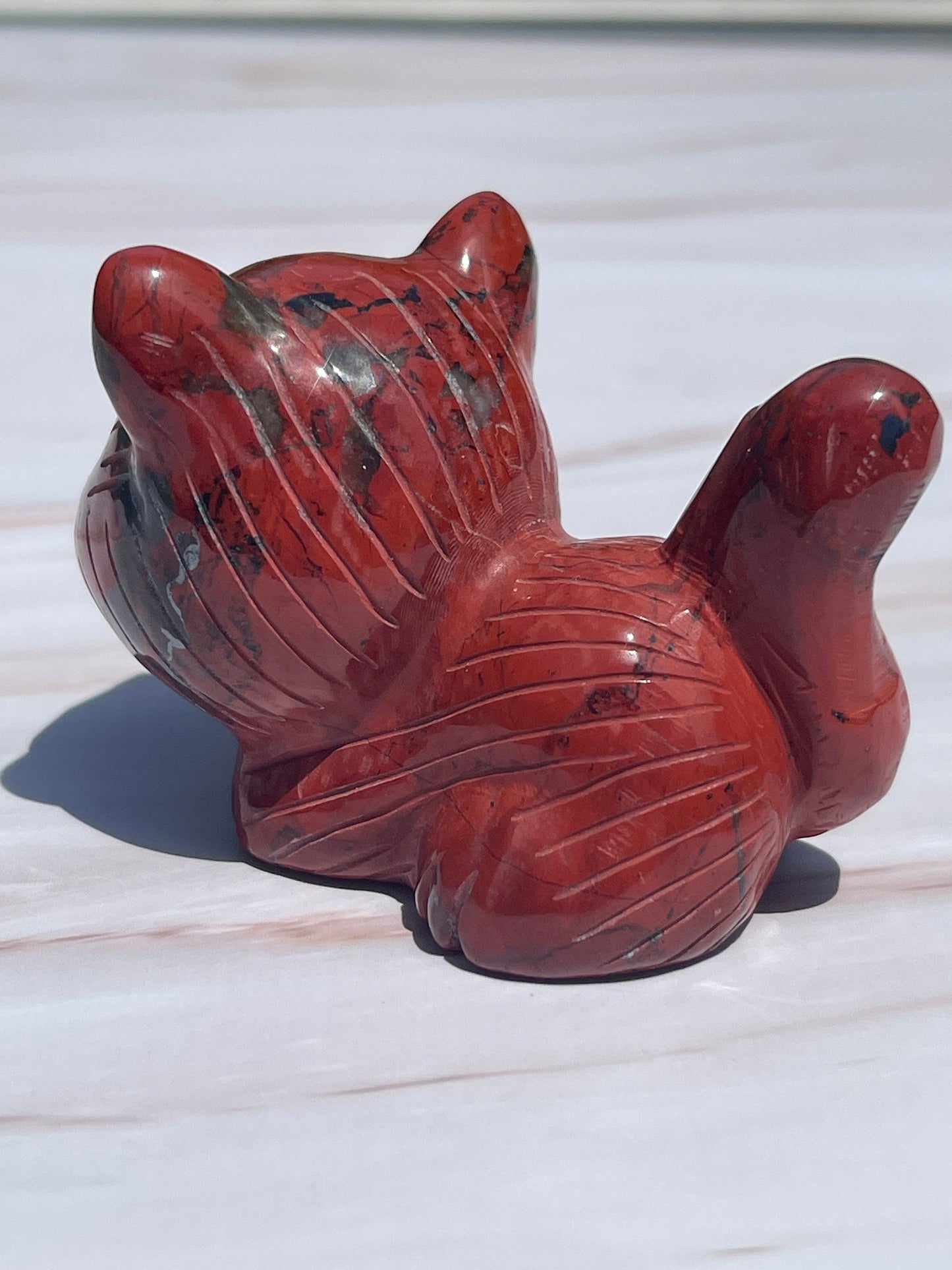 Red Jasper Crystal Cat Carving