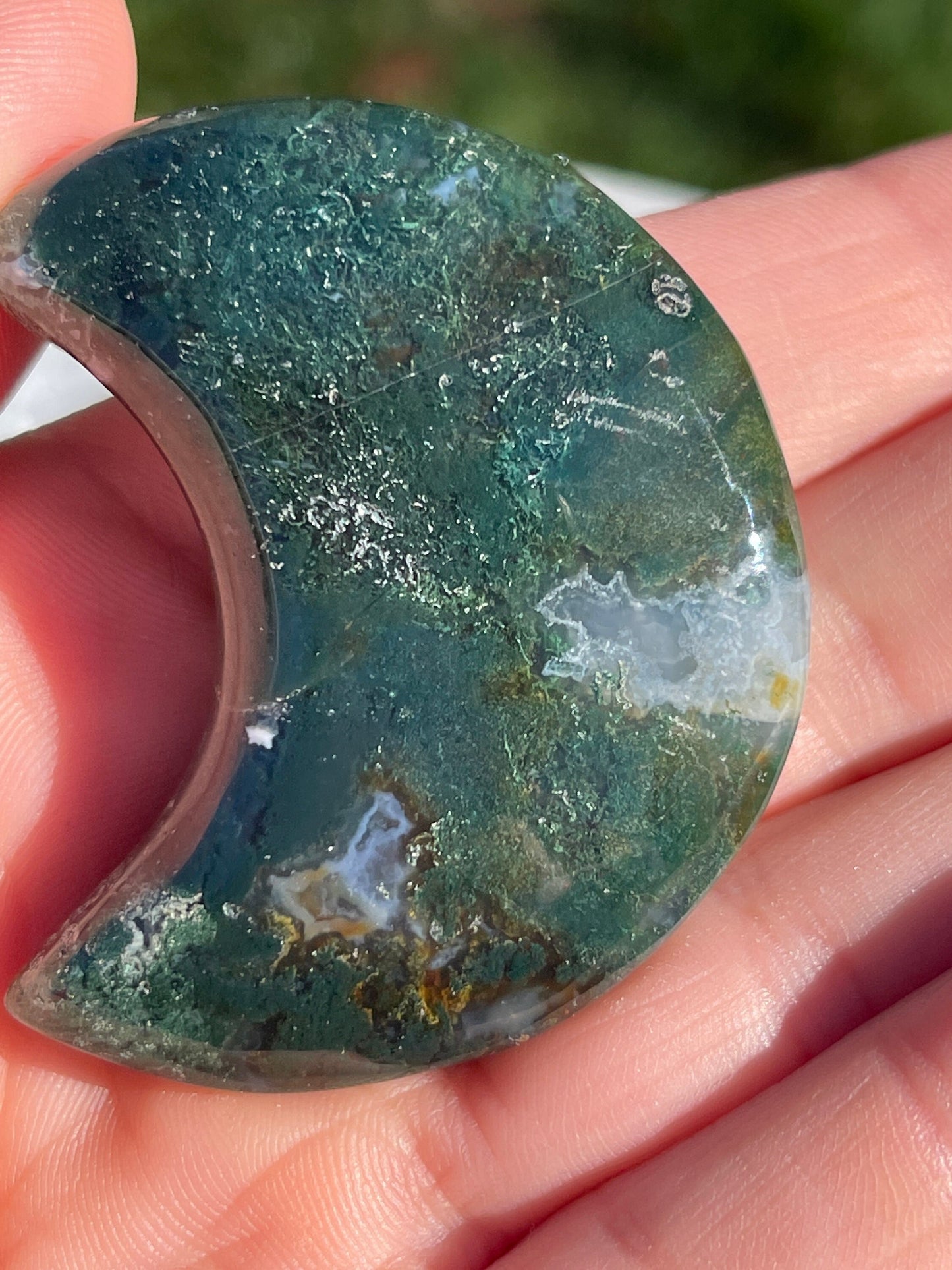 1 Moss Agate Moon Carving