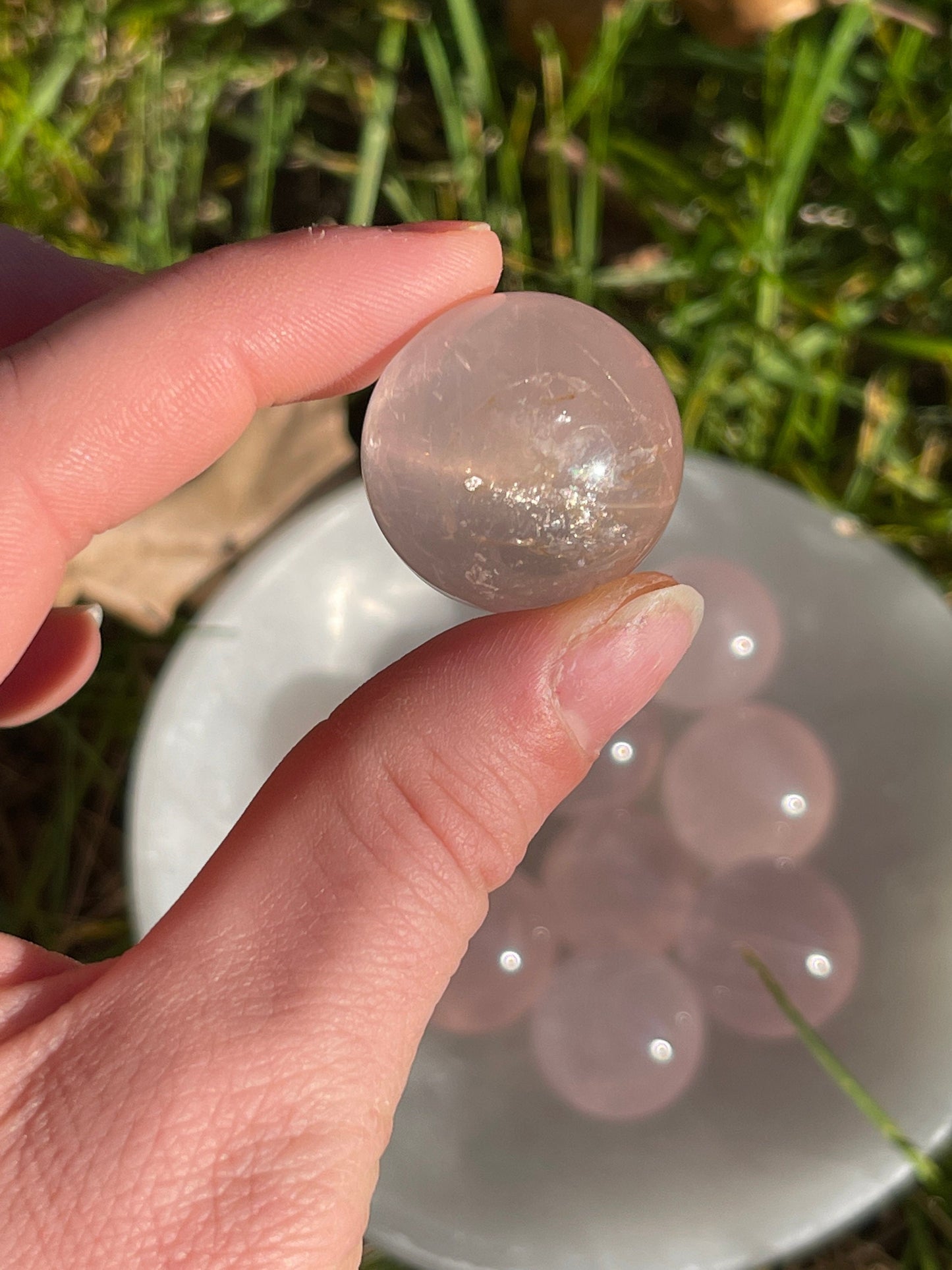 1pc Rose Quartz Mini Sphere with Star Flash