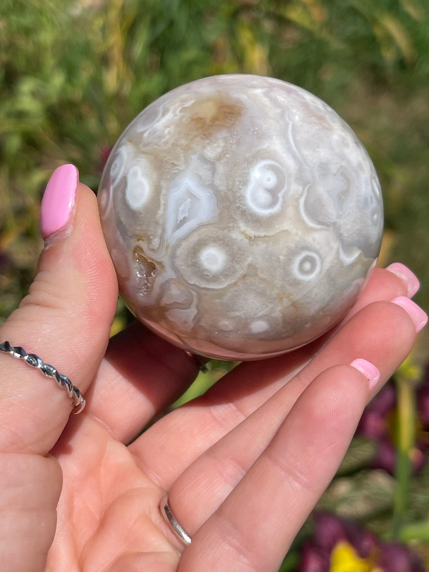 Flower Agate Sphere with Druzy