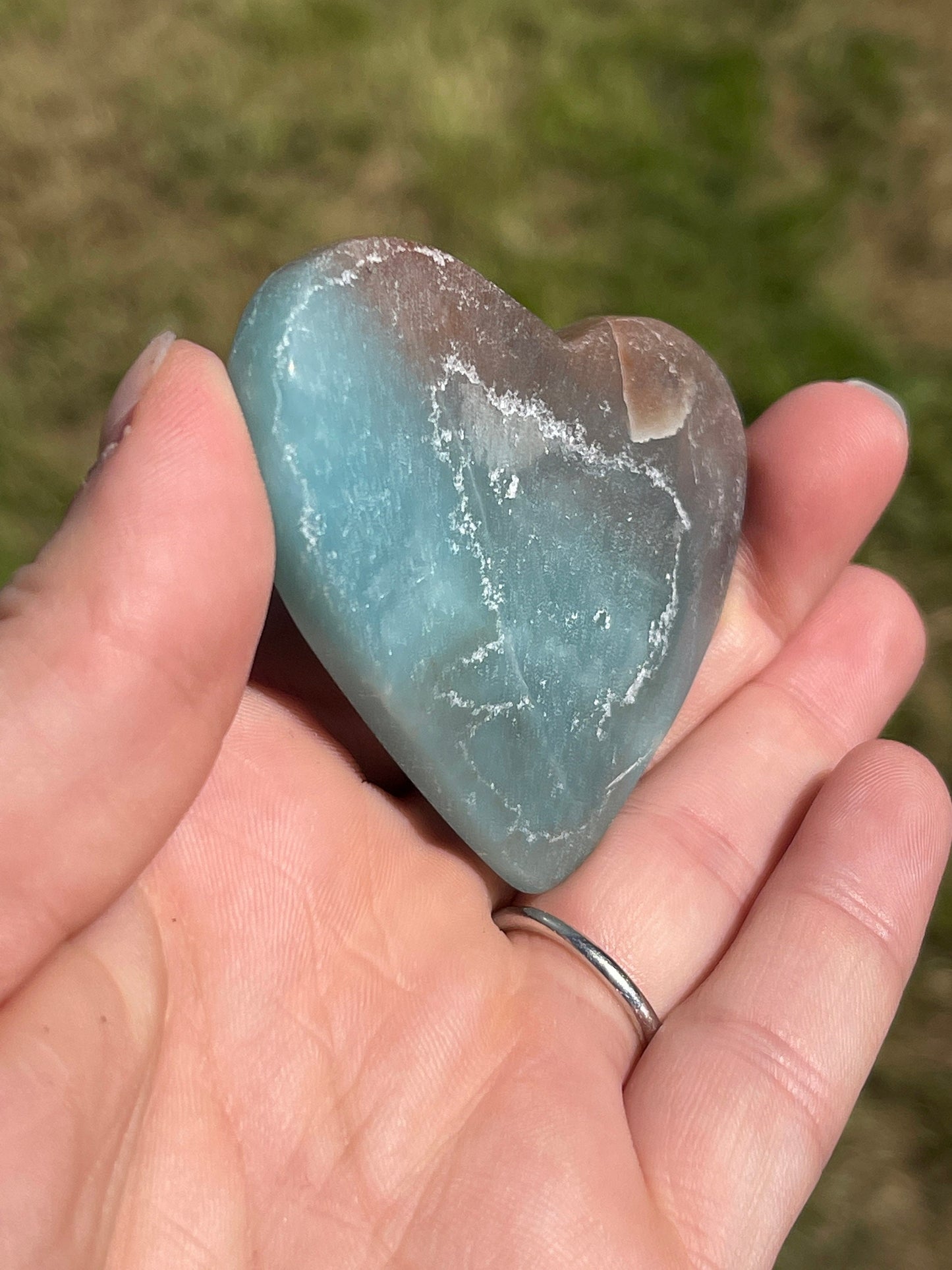Caribbean Calcite Heart Palm Stone