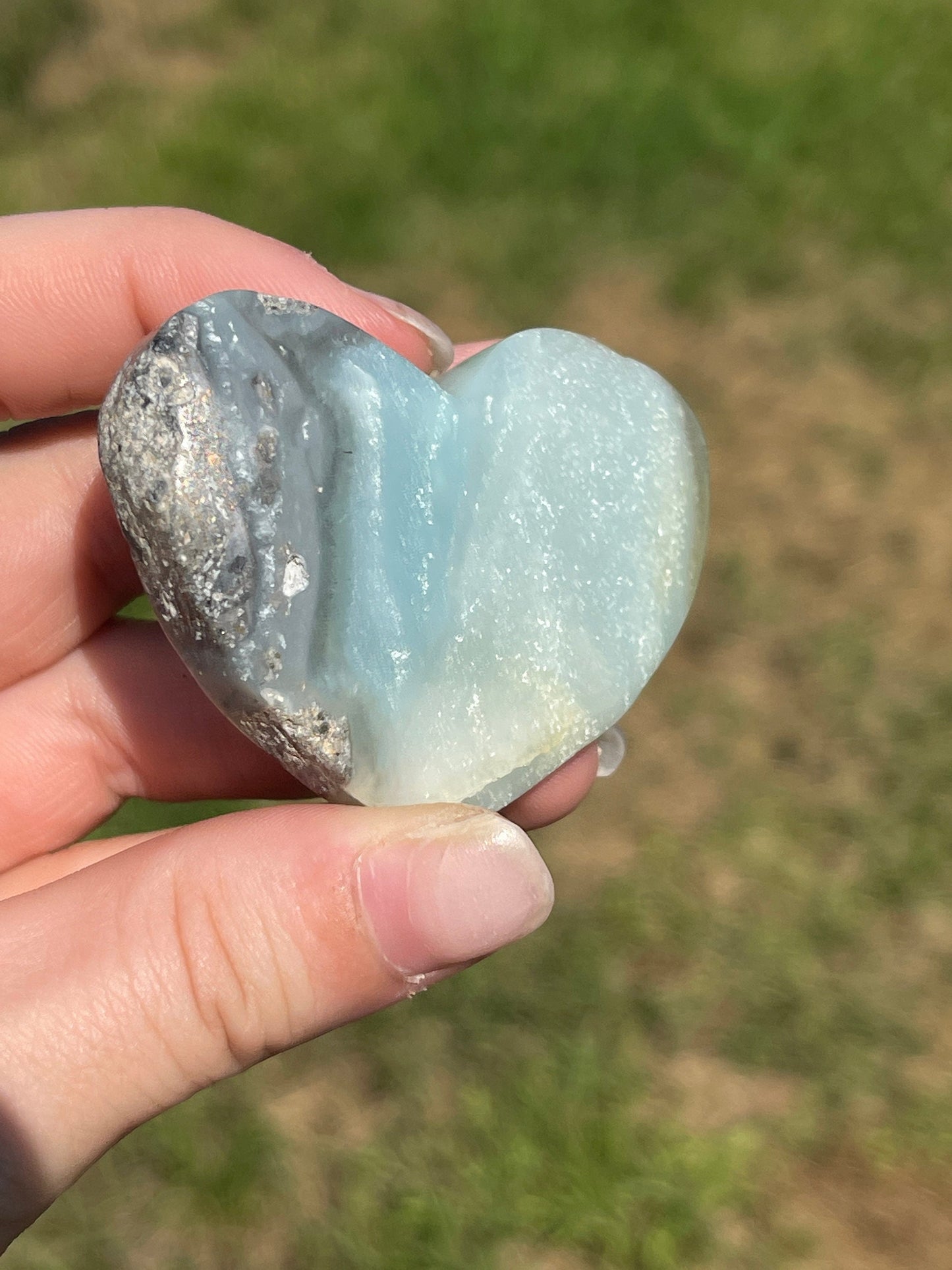 Caribbean Calcite Heart Palm Stone