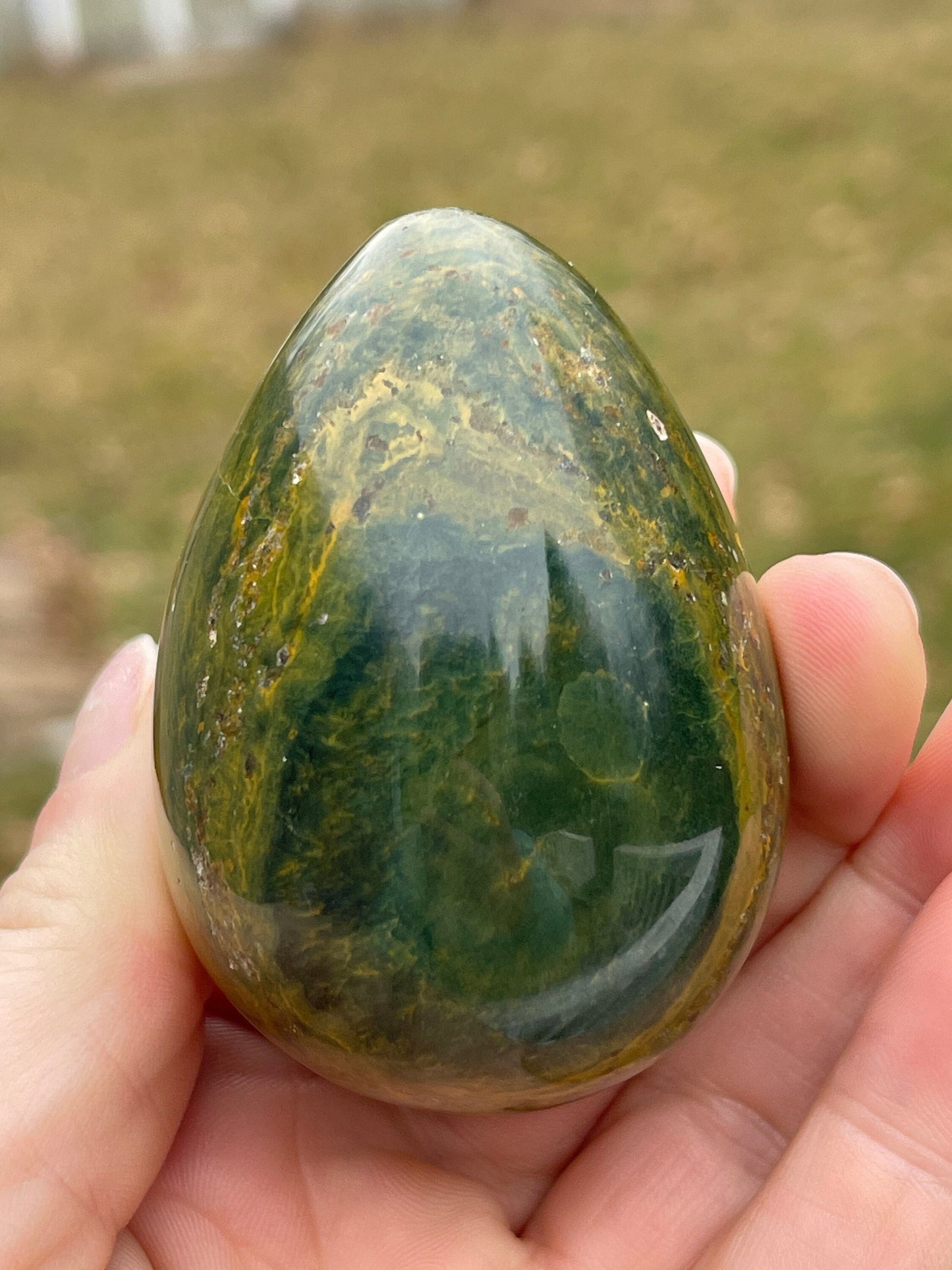 Ocean Jasper Crystal Egg: Meditation Stone Carving