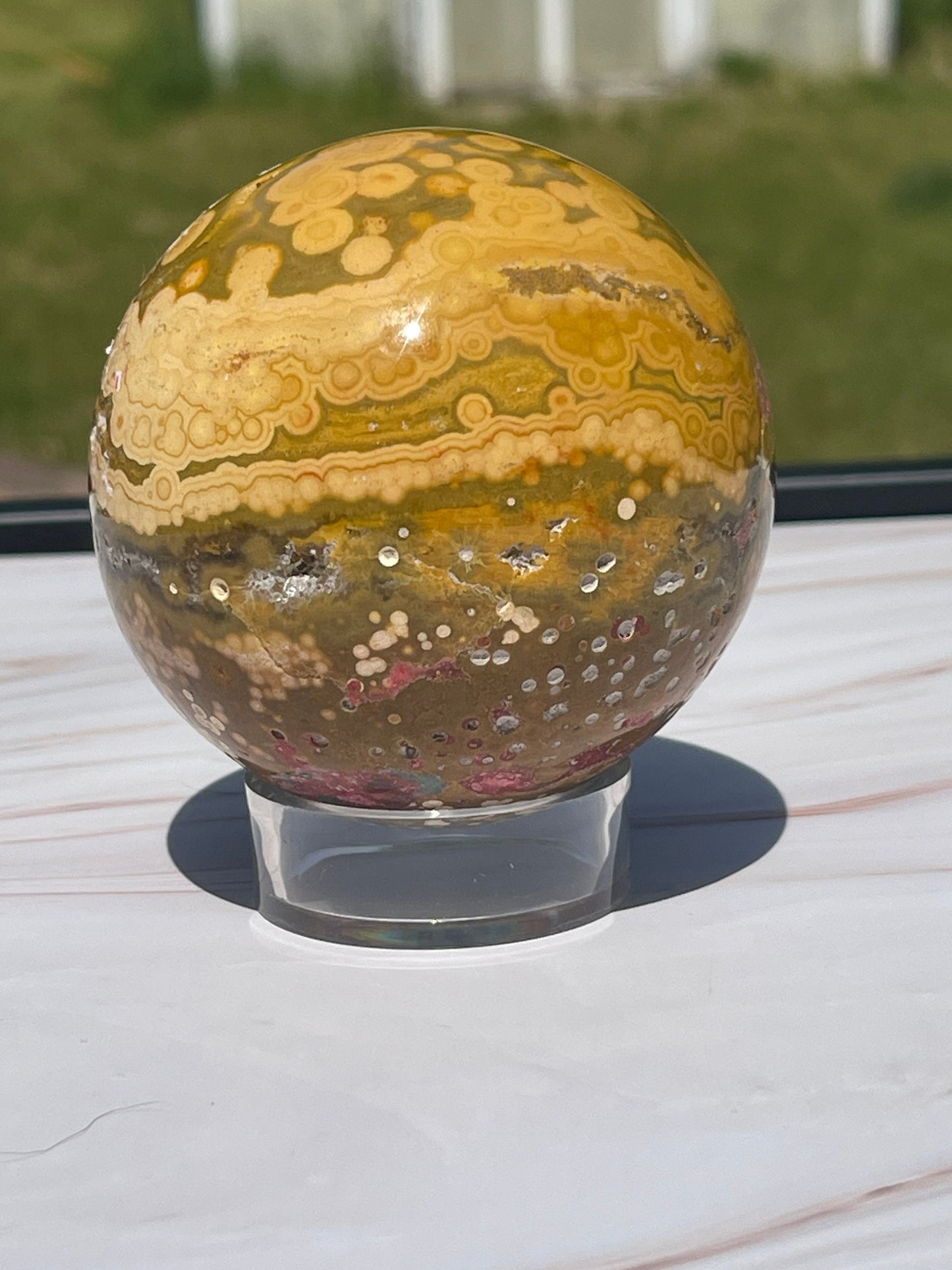 Ocean Jasper Crystal Sphere: Meditation Stone, Sea Jasper Carving