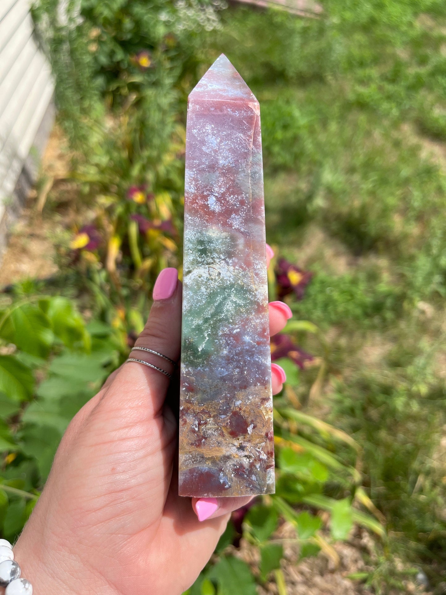 Red moss agate tower
