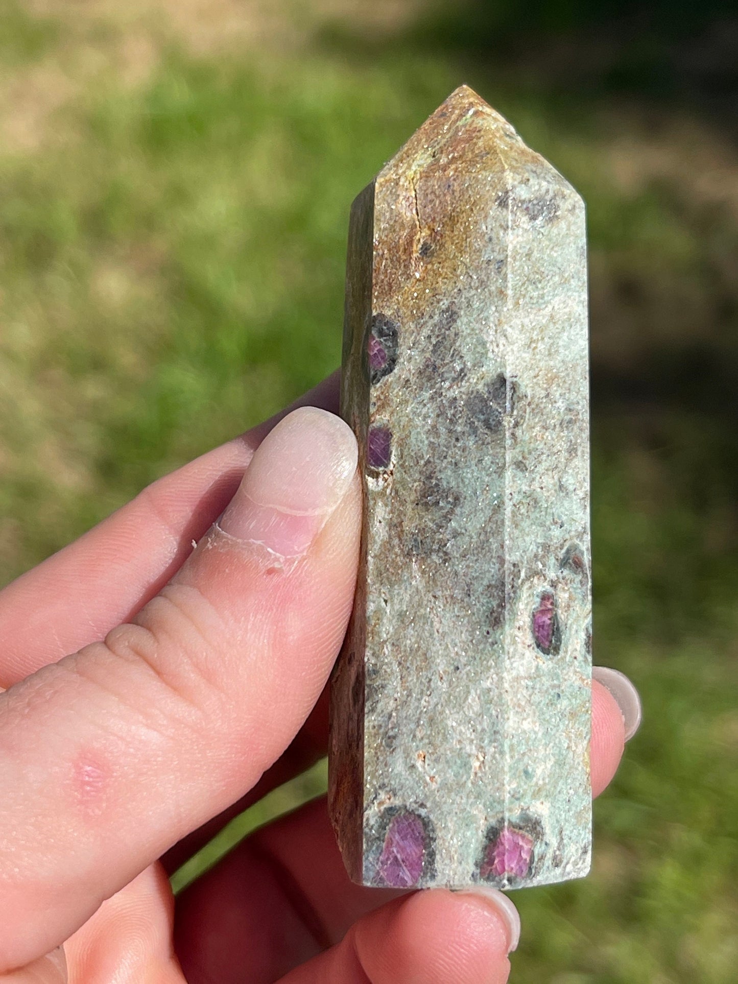 Ruby fuchsite crystal tower