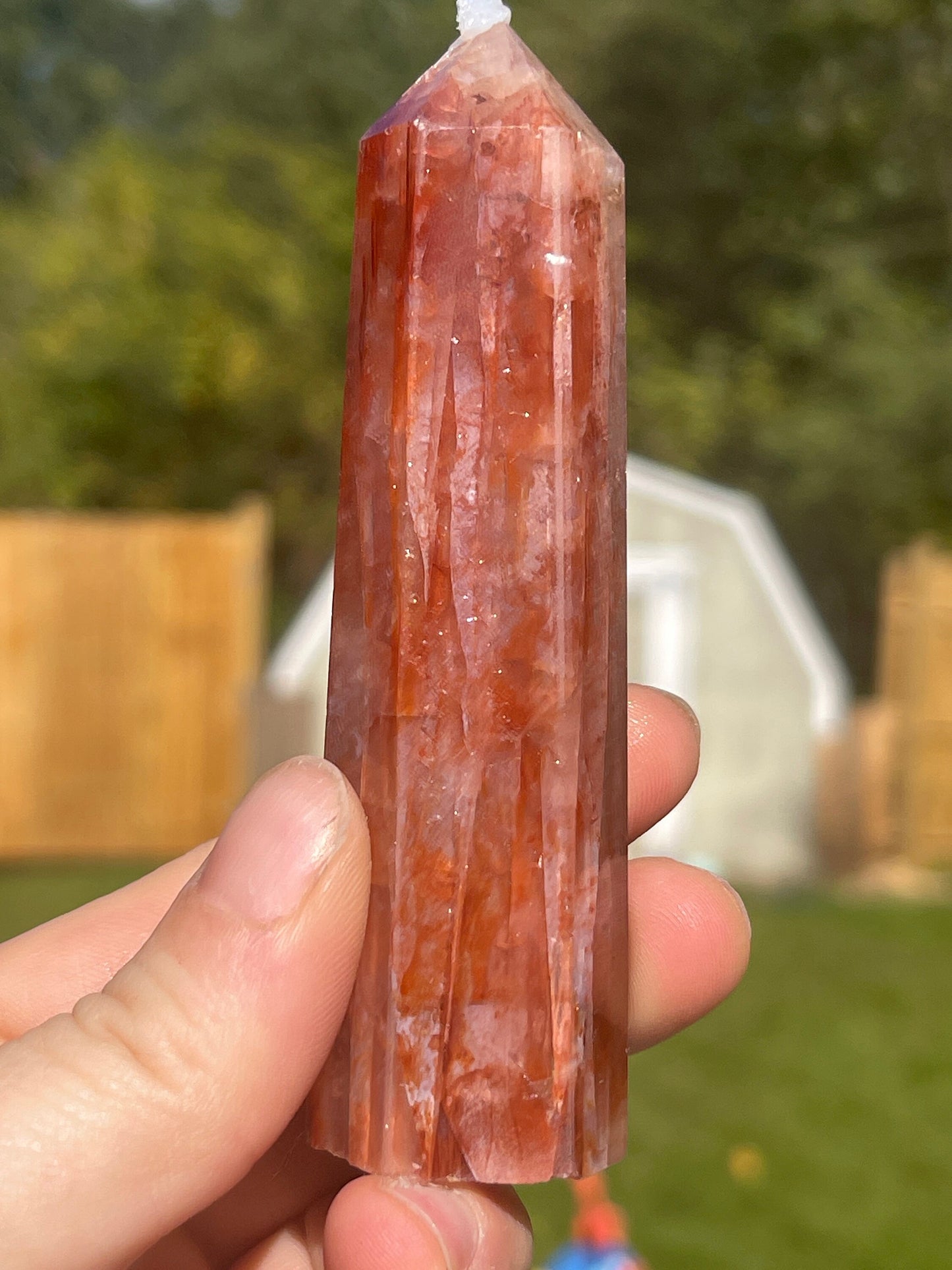 Fire Quartz Tower | Crystal Carving | Meditation Stone | Red Hematoid