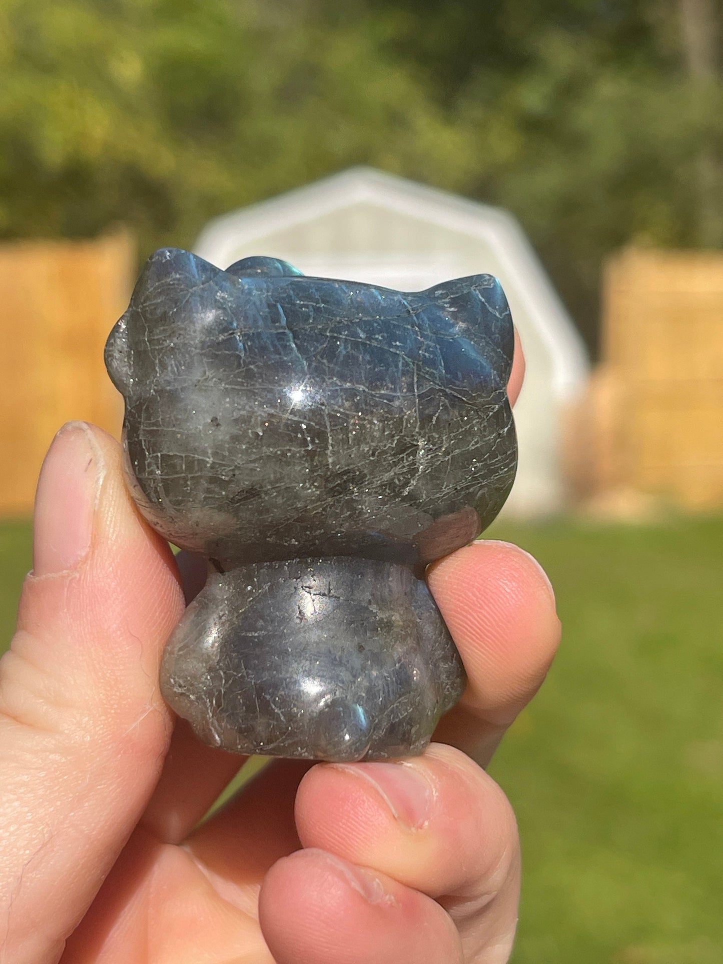 Labradorite Hello Kitty Carving: Crystal Meditation Stone