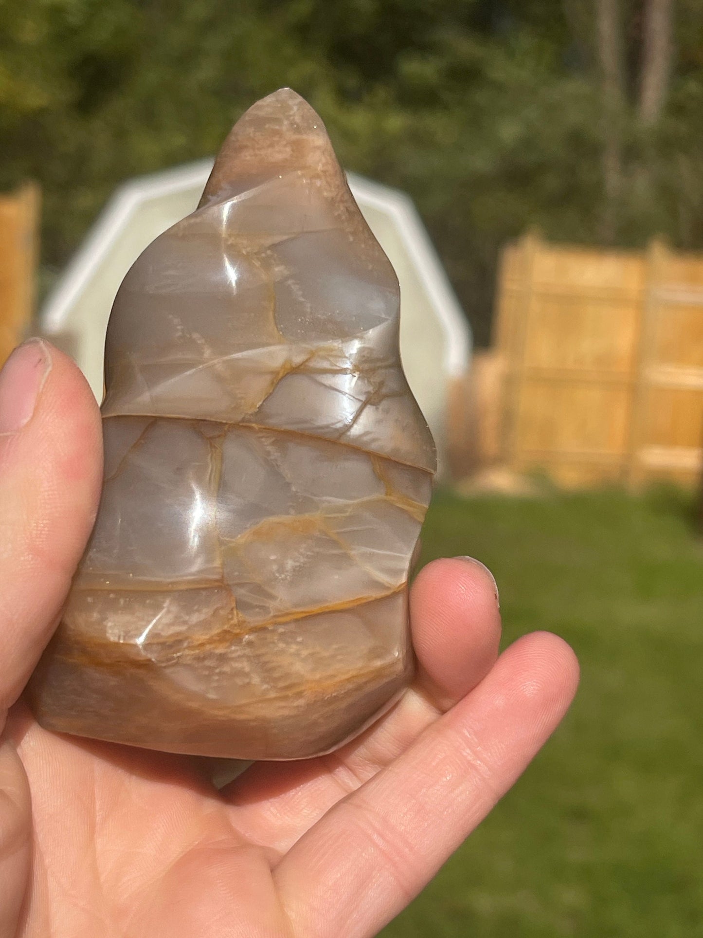 Peach Moonstone Crystal Flame Carving