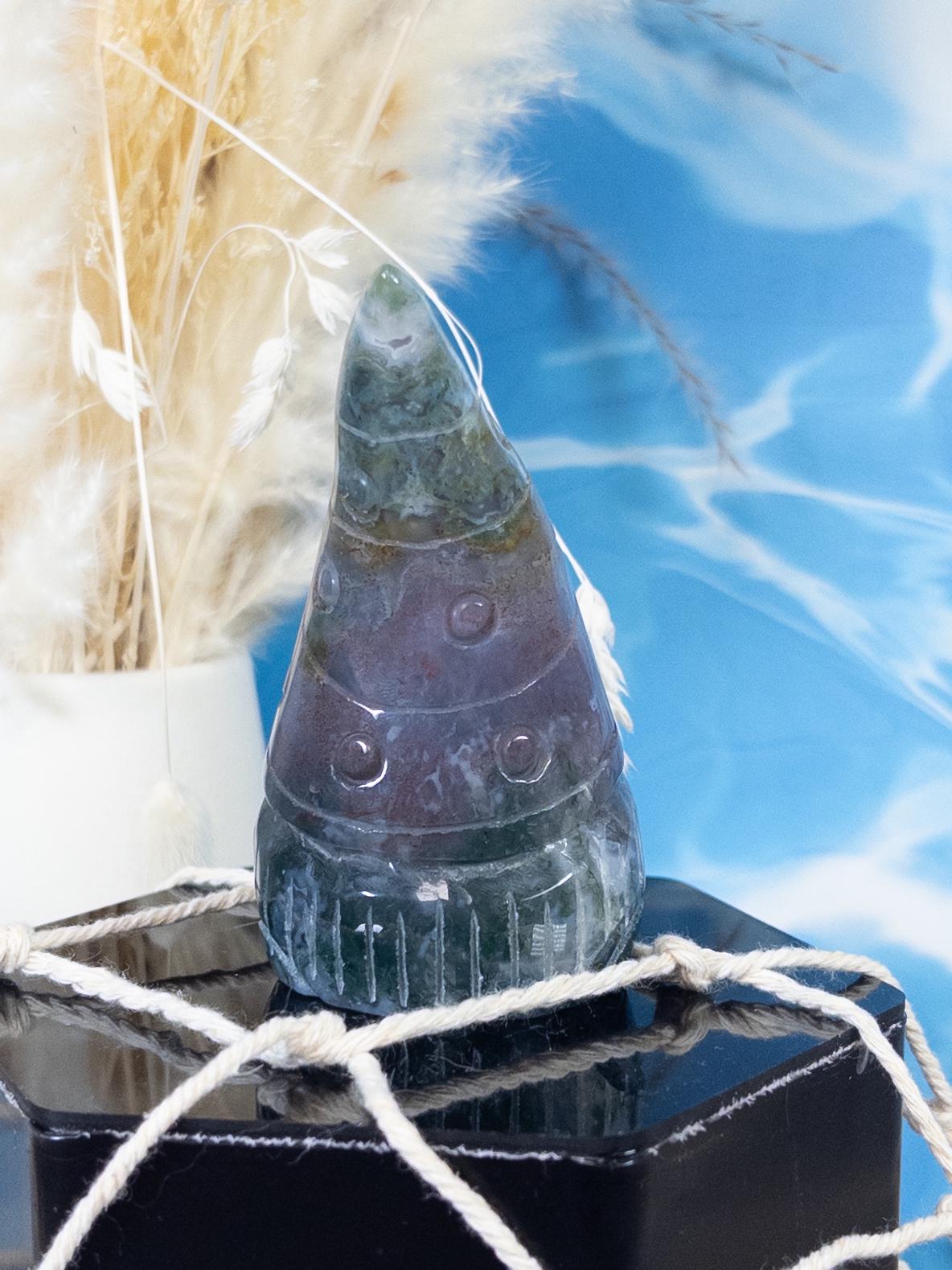 Moss Agate Gnome Carving