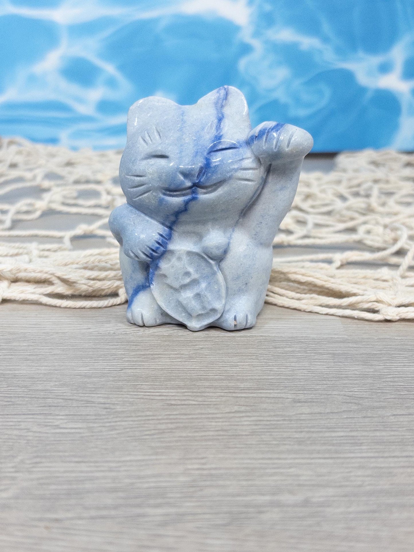 Blue Aventurine Lucky Cat Carving