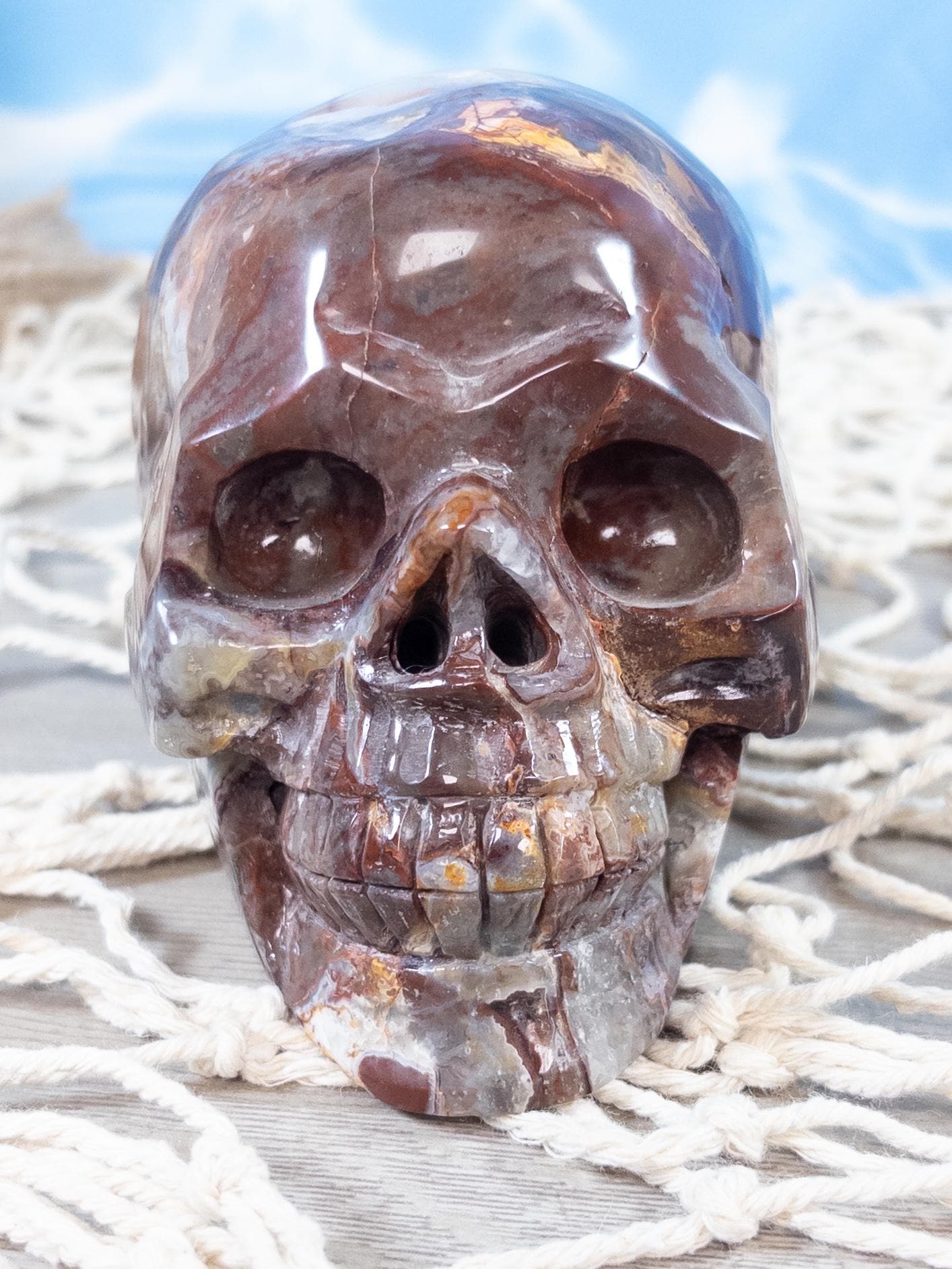 Mexican Agate Crystal Skull Carving with Druzy