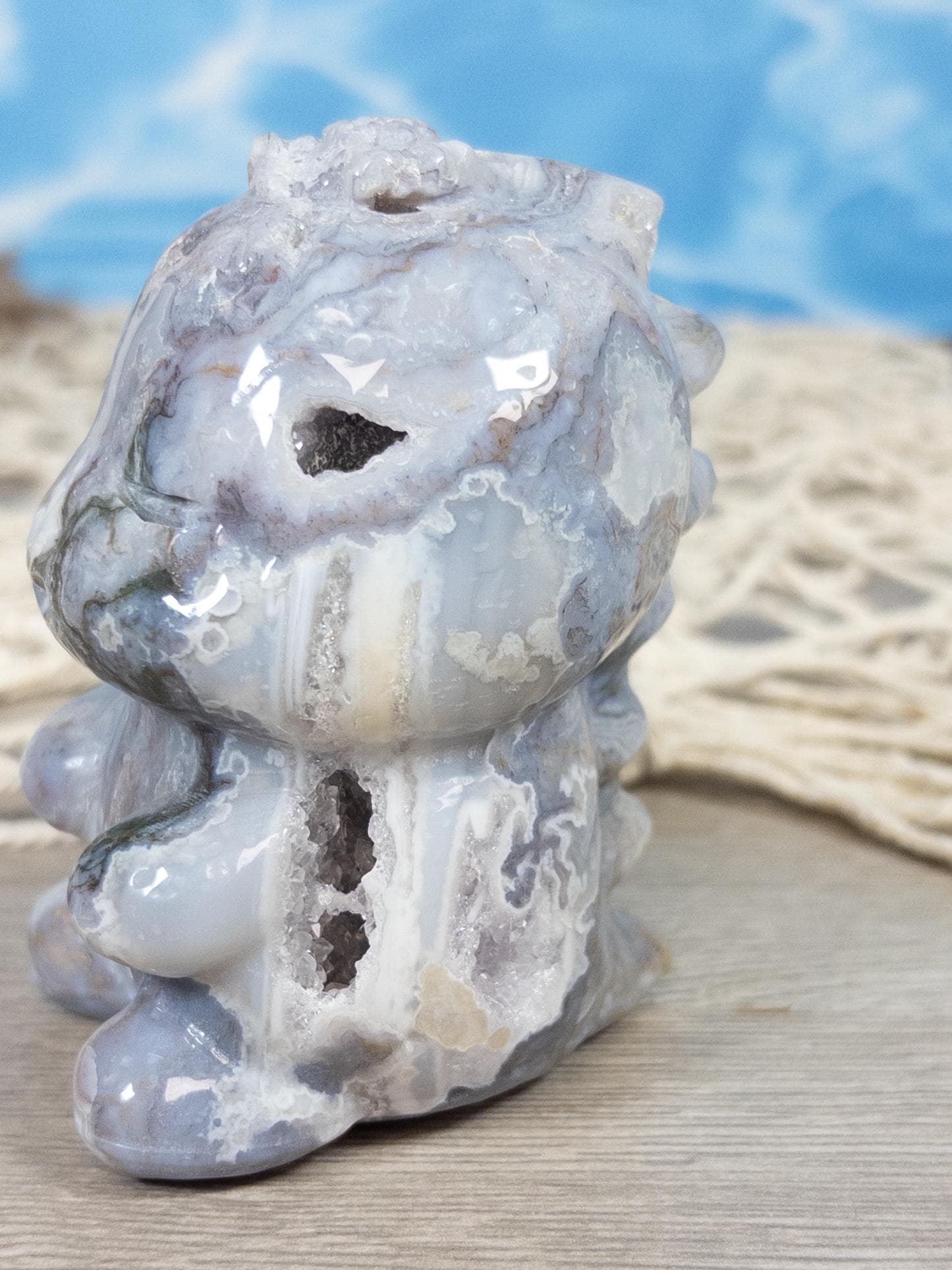Druzy Moss Agate Baby Dinosaur Carving